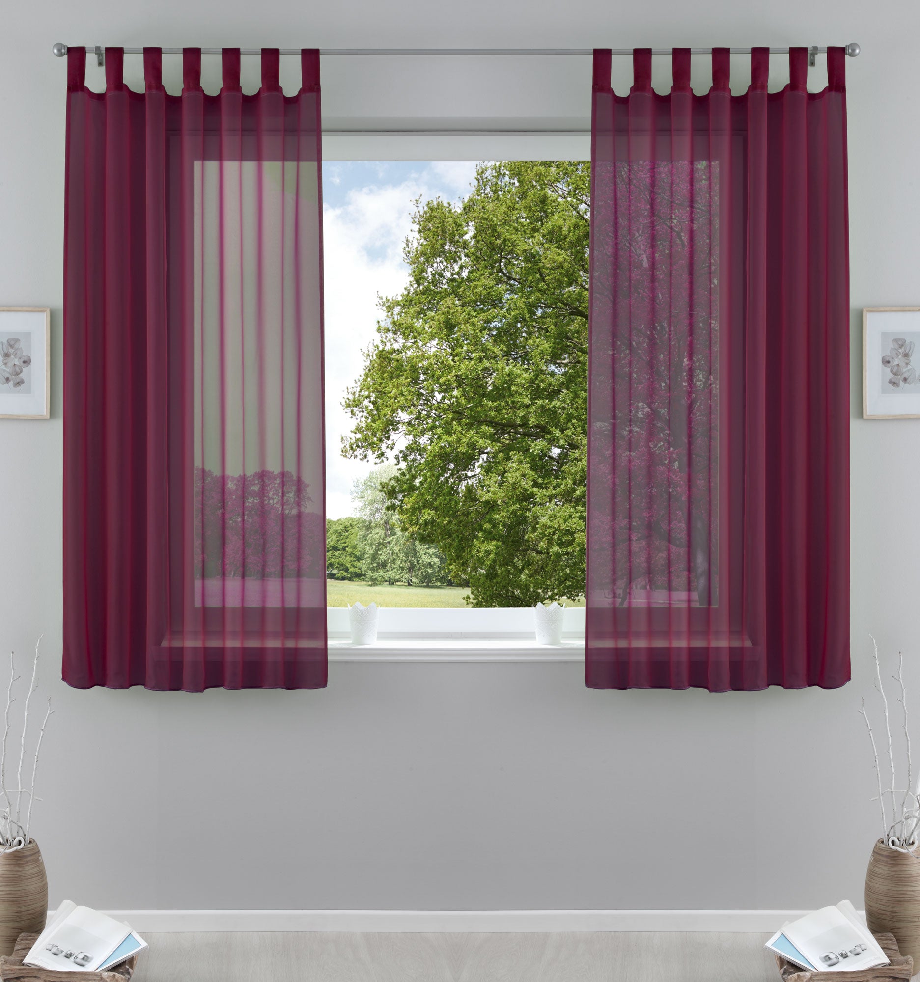 2er-Pack Gardinen Transparent Vorhang Set Wohnzimmer Voile Schlaufenschal mit Bleibandabschluß 61000CN Brombeere HxB 175x140 cm Gardinen Set 61000CNbrombeere-175 | Gardinenbox.de