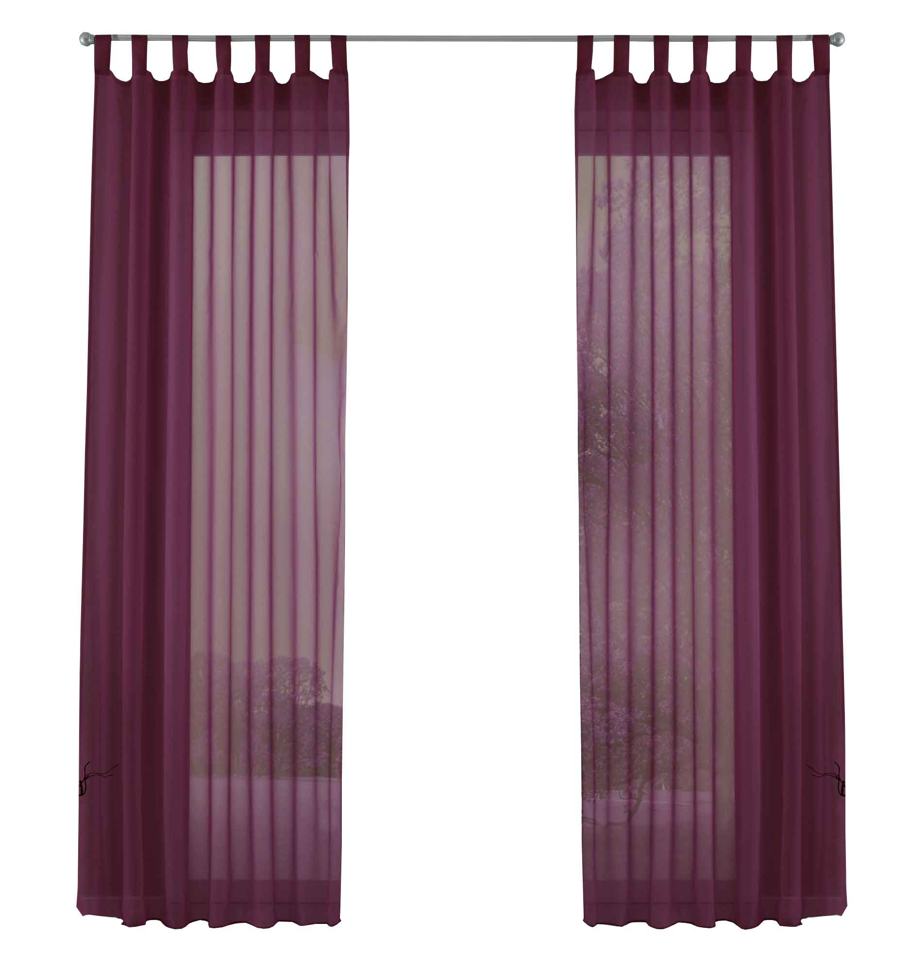 2er-Pack Gardinen Transparent Vorhang Set Wohnzimmer Voile Schlaufenschal mit Bleibandabschluß 61000CN Gardinen Set 61000CNbrombeere-frei_1 | Gardinenbox.de