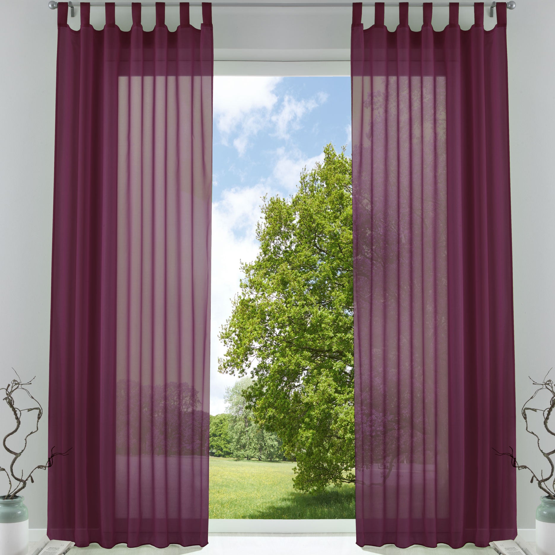 2er-Pack Gardinen Transparent Vorhang Set Wohnzimmer Voile Schlaufenschal mit Bleibandabschluß 61000CN Brombeere HxB 245x140 cm Gardinen Set 61000CNbrombeere | Gardinenbox.de