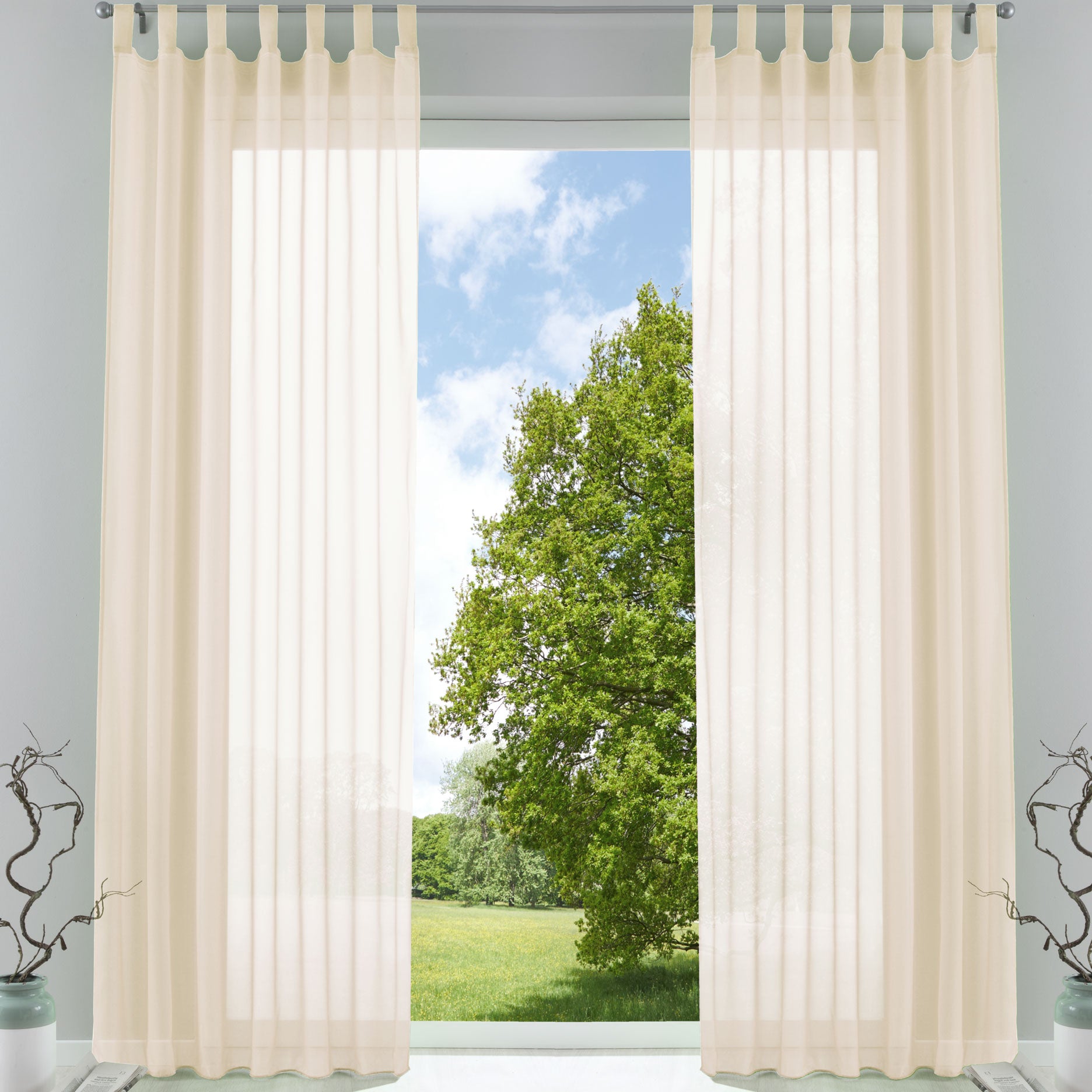 2er-Pack Gardinen Transparent Vorhang Set Wohnzimmer Voile Schlaufenschal mit Bleibandabschluß 61000CN Creme HxB 245x140 cm Gardinen Set 61000CNcreme | Gardinenbox.de