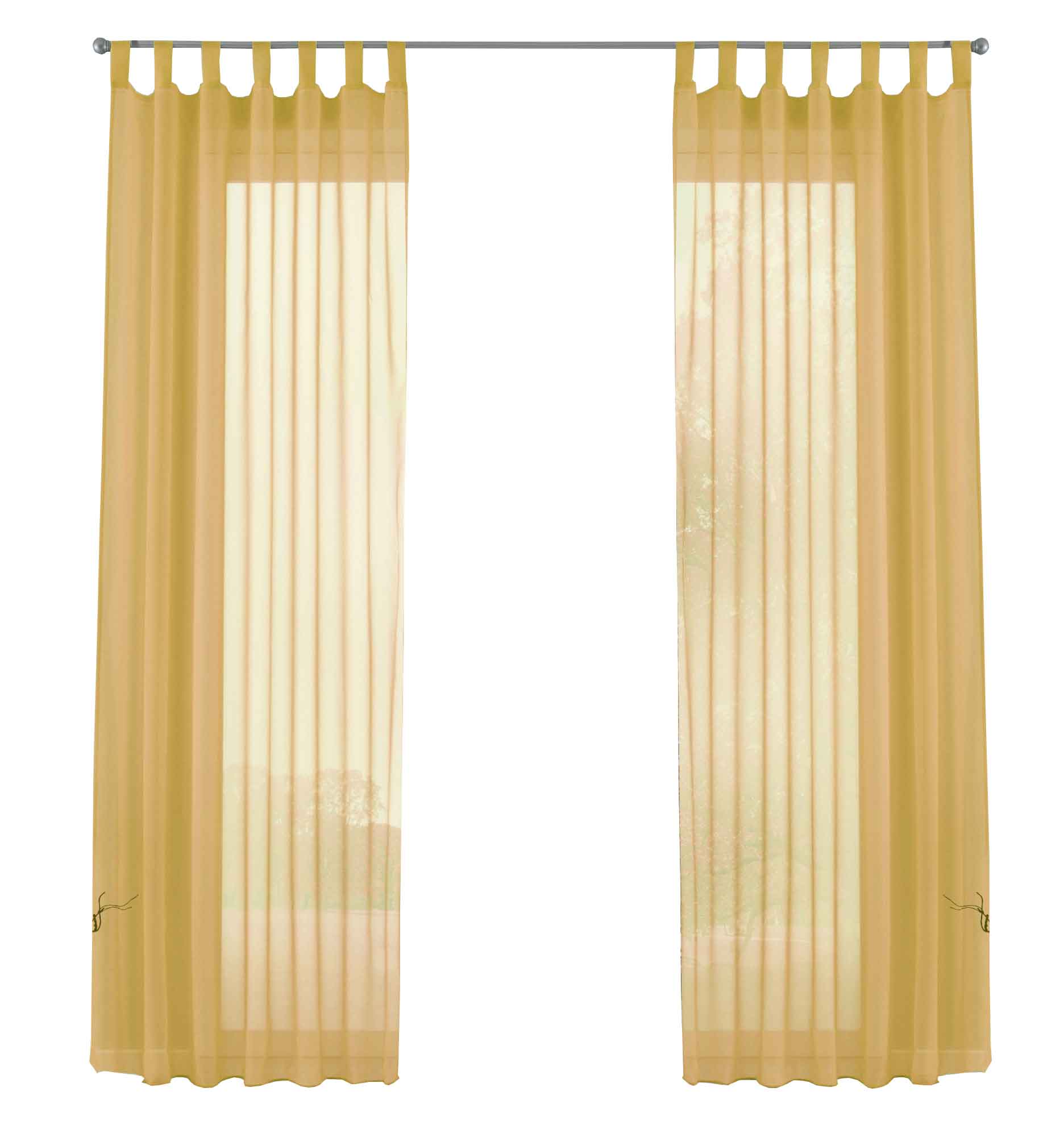 2er-Pack Gardinen Transparent Vorhang Set Wohnzimmer Voile Schlaufenschal mit Bleibandabschluß 61000CN Gardinen Set 61000CNgelb-frei | Gardinenbox.de