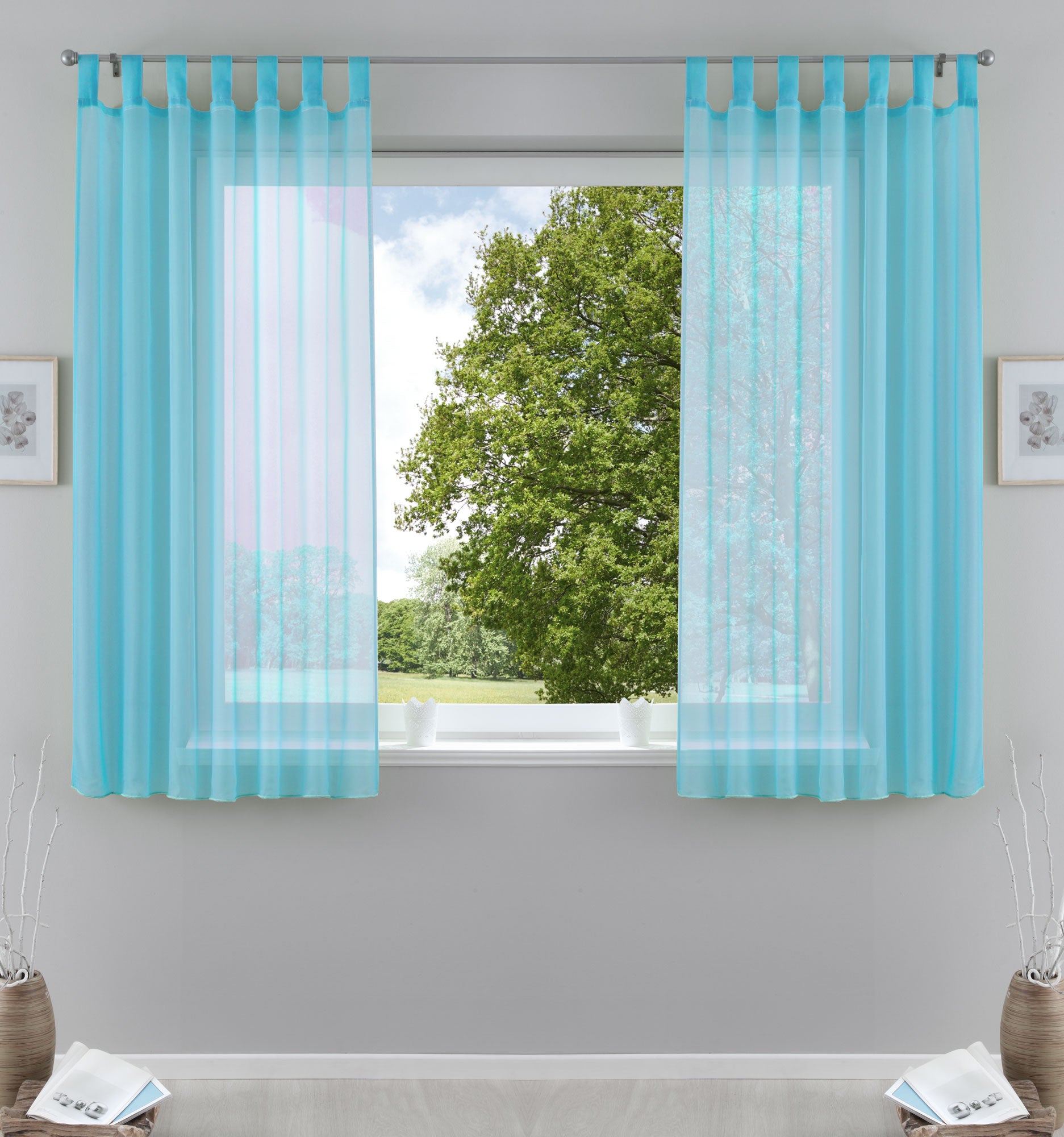 2er-Pack Gardinen Transparent Vorhang Set Wohnzimmer Voile Schlaufenschal mit Bleibandabschluß 61000CN Hellblau HxB 175x140 cm Gardinen Set 61000CNhellblau-175 | Gardinenbox.de
