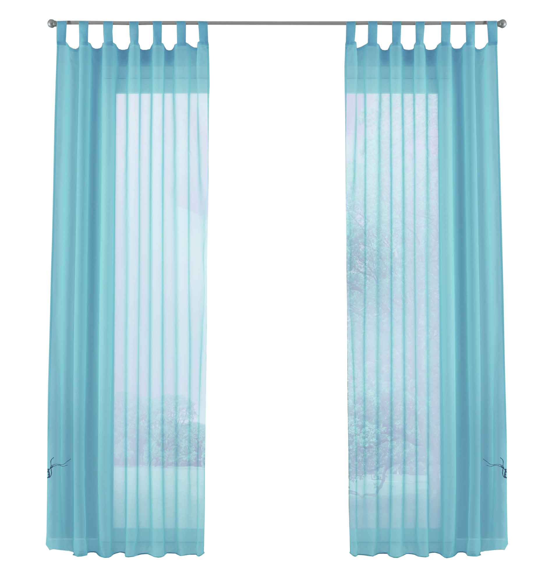 2er-Pack Gardinen Transparent Vorhang Set Wohnzimmer Voile Schlaufenschal mit Bleibandabschluß 61000CN Gardinen Set 61000CNhellblau-frei | Gardinenbox.de