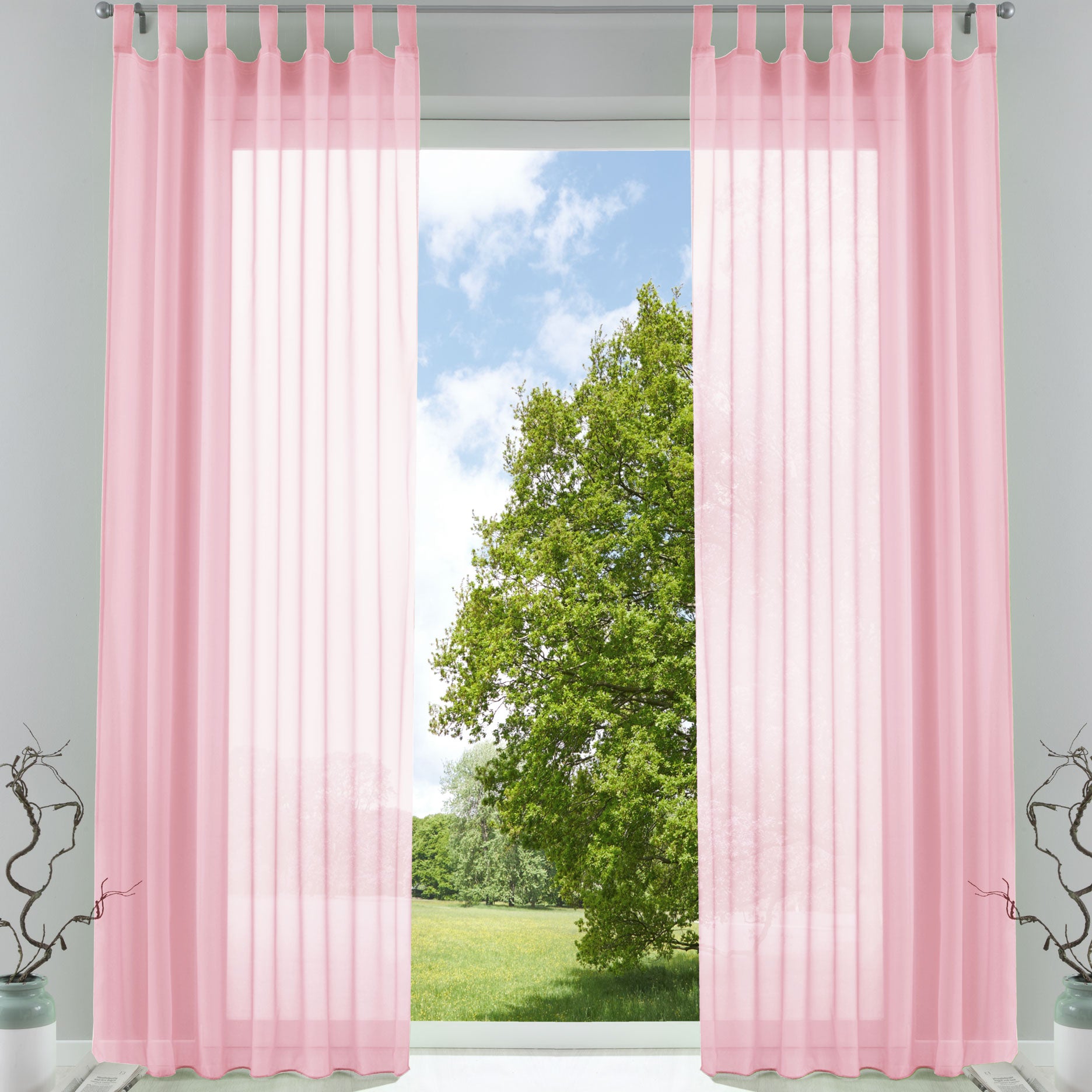 2er-Pack Gardinen Transparent Vorhang Set Wohnzimmer Voile Schlaufenschal mit Bleibandabschluß 61000CN Hellrosa HxB 245x140 cm Gardinen Set 61000CNhellrosa | Gardinenbox.de