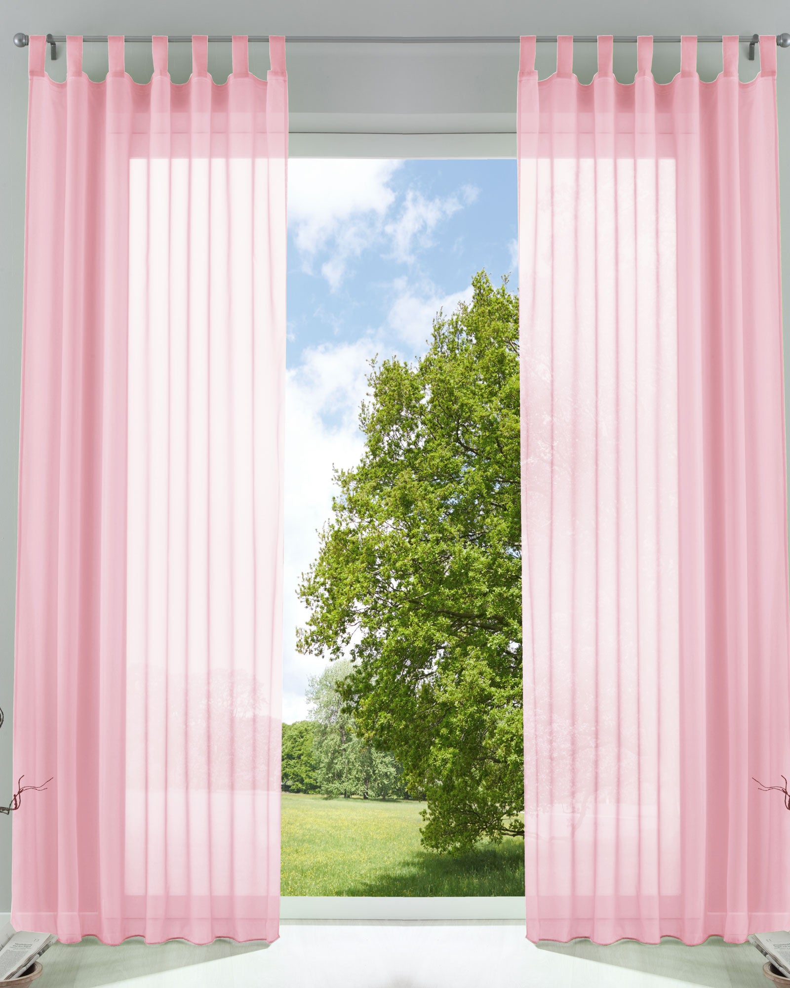 2er-Pack Gardinen Transparent Vorhang Set Wohnzimmer Voile Schlaufenschal mit Bleibandabschluß 61000CN Hellrosa HxB 245x140 cm Gardinen Set 61000CNhellrosa | Gardinenbox.de