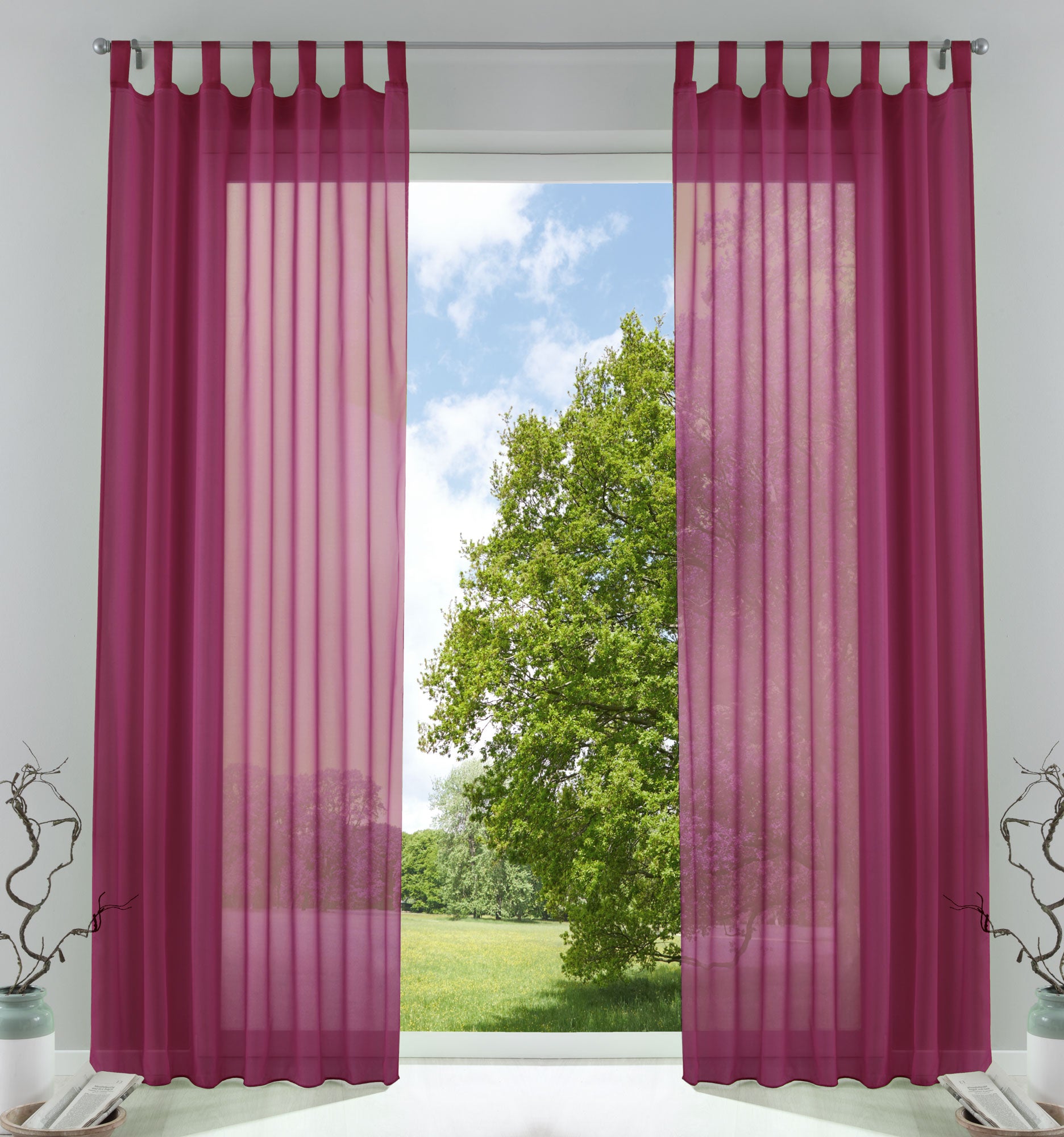 2er-Pack Gardinen Transparent Vorhang Set Wohnzimmer Voile Schlaufenschal mit Bleibandabschluß 61000CN Himbeere HxB 245x140 cm Gardinen Set 61000CNhimbeere | Gardinenbox.de