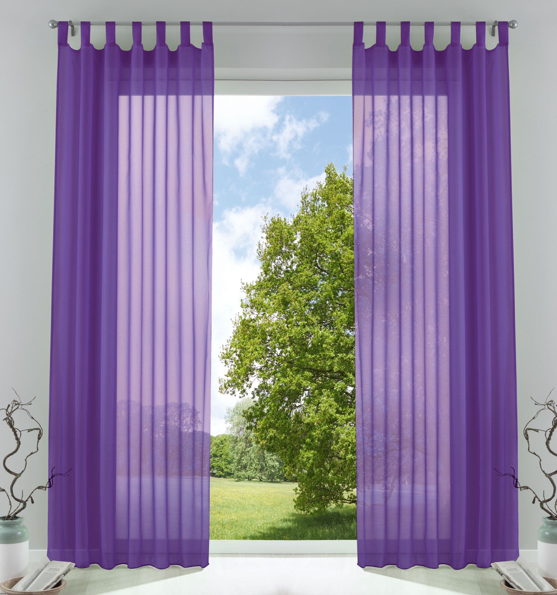 2er-Pack Gardinen Transparent Vorhang Set Wohnzimmer Voile Schlaufenschal mit Bleibandabschluß 61000CN Lila HxB 225x140 cm Gardinen Set 61000CNlila_8afbf5b7-9234-4c83-8a18-76cb08814ce1 | Gardinenbox.de