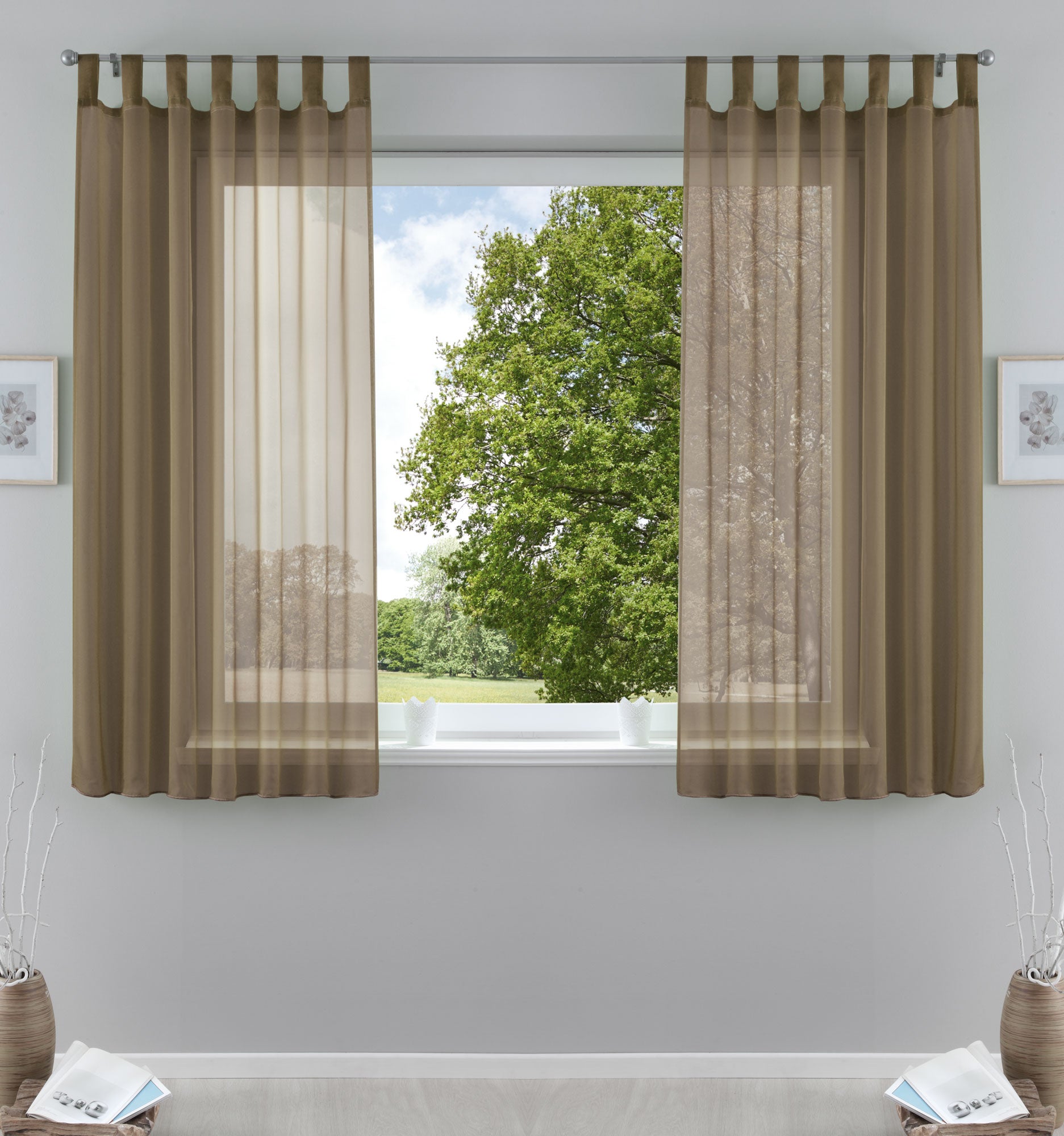 2er-Pack Gardinen Transparent Vorhang Set Wohnzimmer Voile Schlaufenschal mit Bleibandabschluß 61000CN Nougat HxB 175x140 cm Gardinen Set 61000CNnougat-175 | Gardinenbox.de