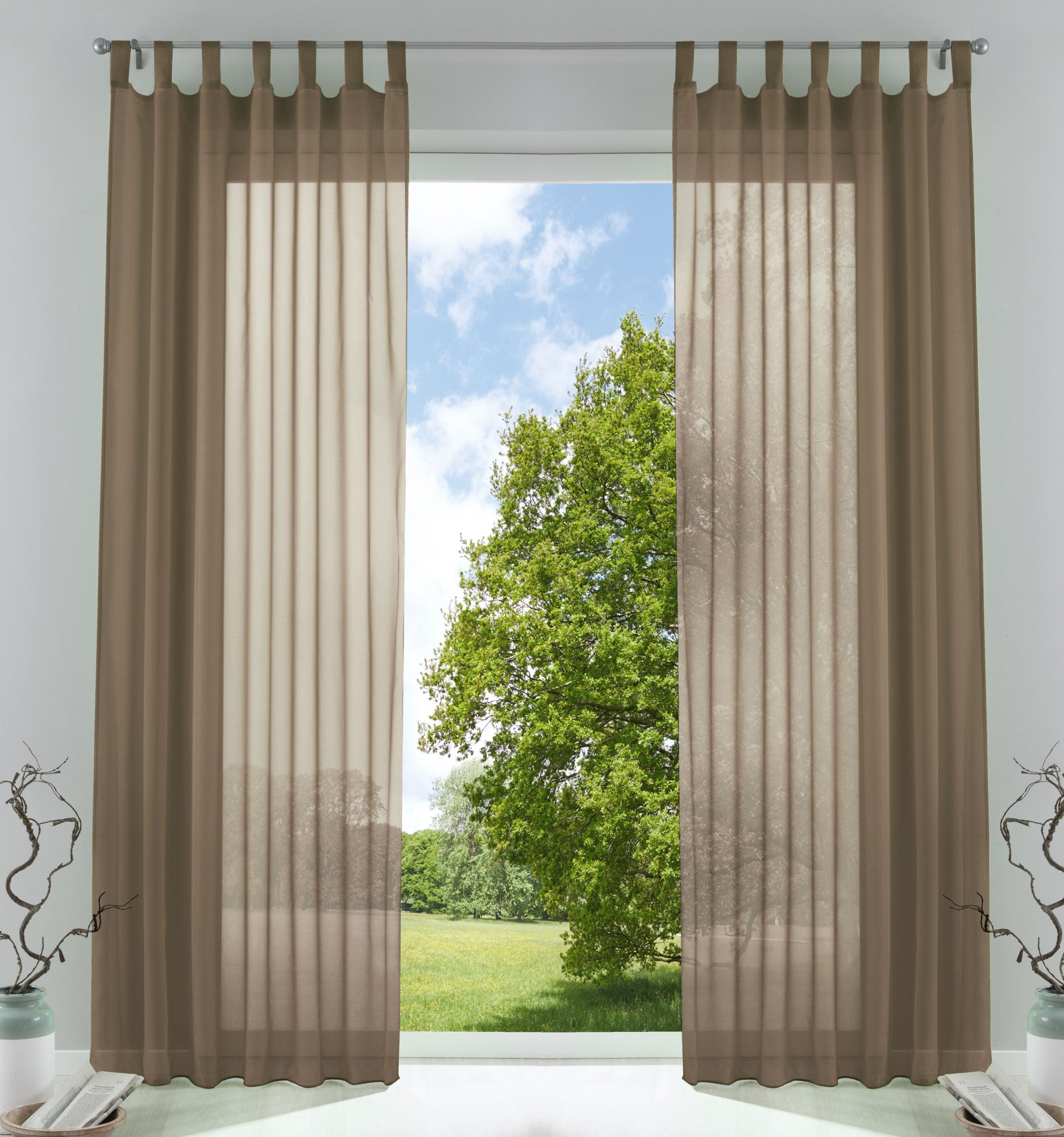 2er-Pack Gardinen Transparent Vorhang Set Wohnzimmer Voile Schlaufenschal mit Bleibandabschluß 61000CN Nougat HxB 225x140 cm Gardinen Set 61000CNnougat_78951f77-0f63-49ea-902e-658fb0b6e69f | Gardinenbox.de