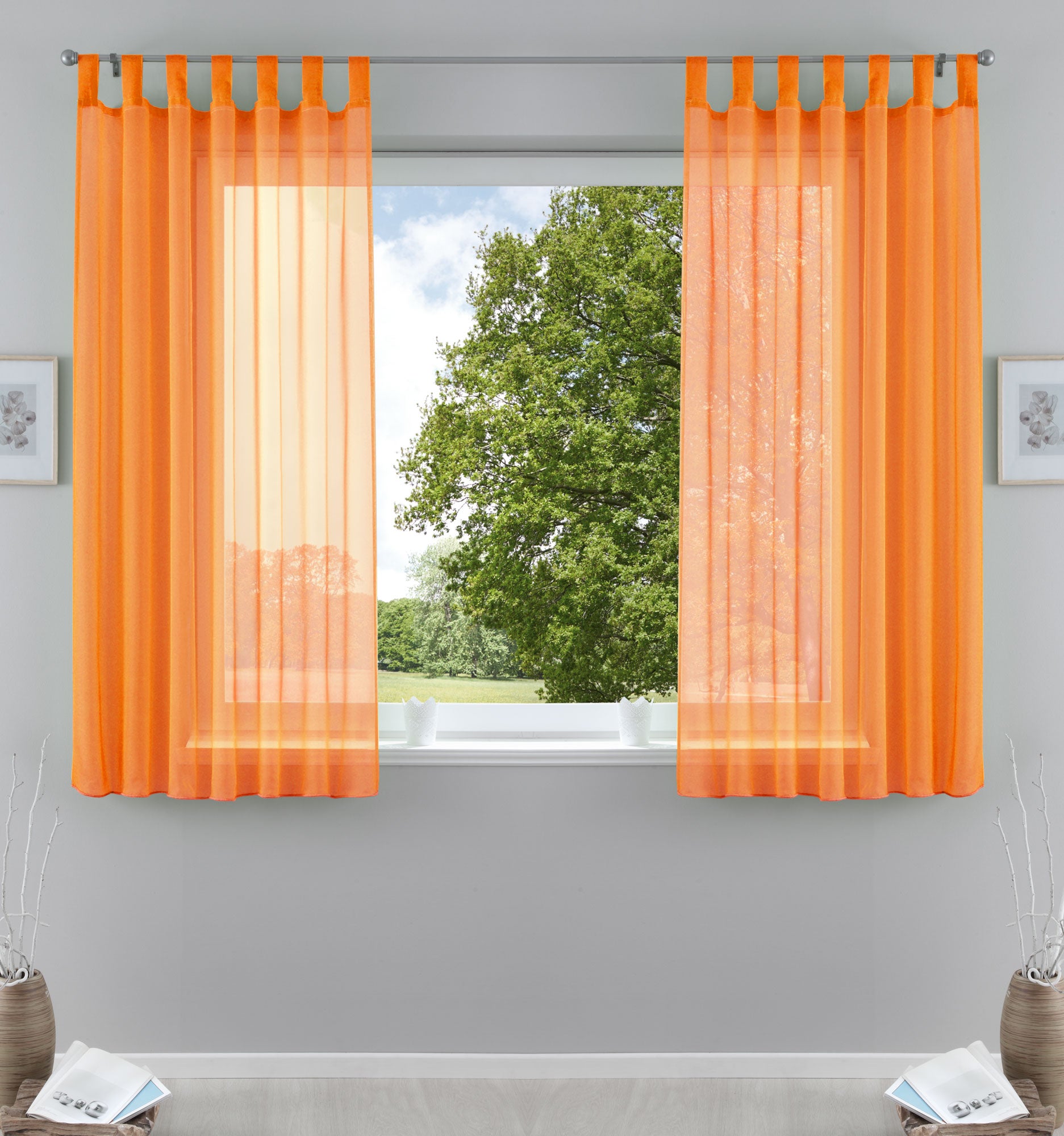 2er-Pack Gardinen Transparent Vorhang Set Wohnzimmer Voile Schlaufenschal mit Bleibandabschluß 61000CN Orange HxB 175x140 cm Gardinen Set 61000CNorange-175 | Gardinenbox.de