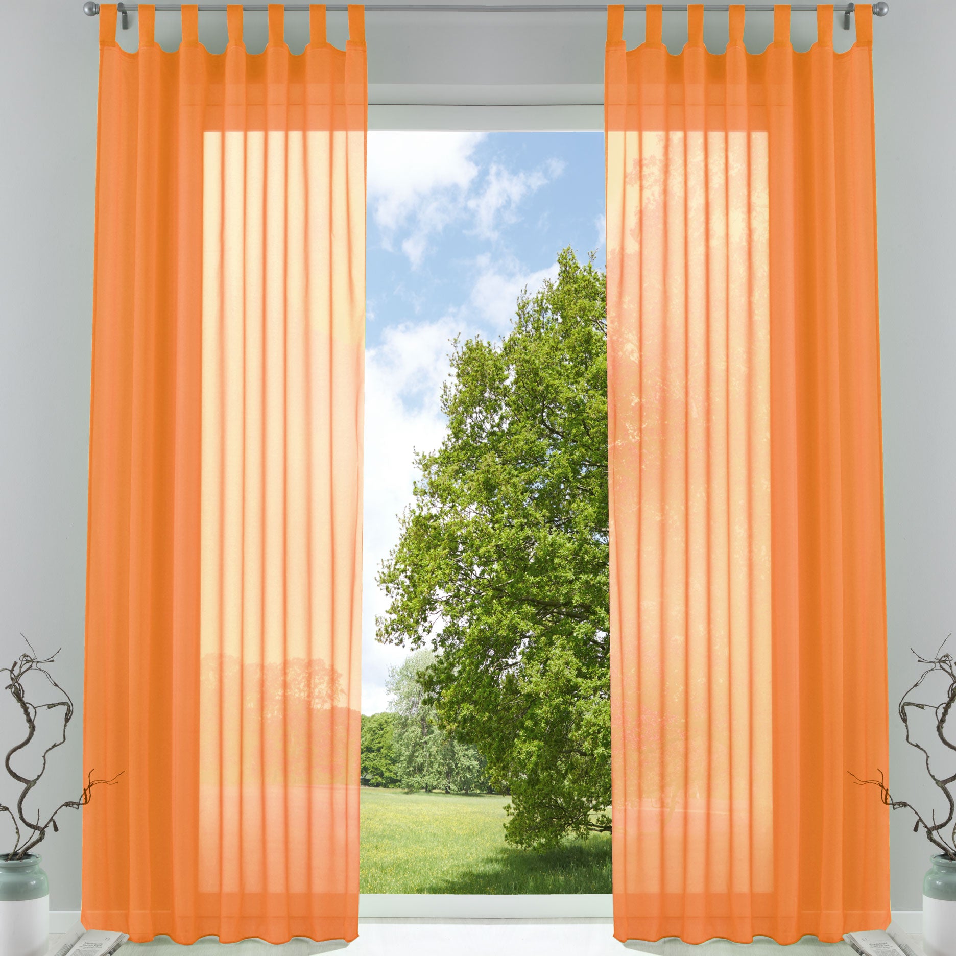 2er-Pack Gardinen Transparent Vorhang Set Wohnzimmer Voile Schlaufenschal mit Bleibandabschluß 61000CN Orange HxB 245x140 cm Gardinen Set 61000CNorange | Gardinenbox.de