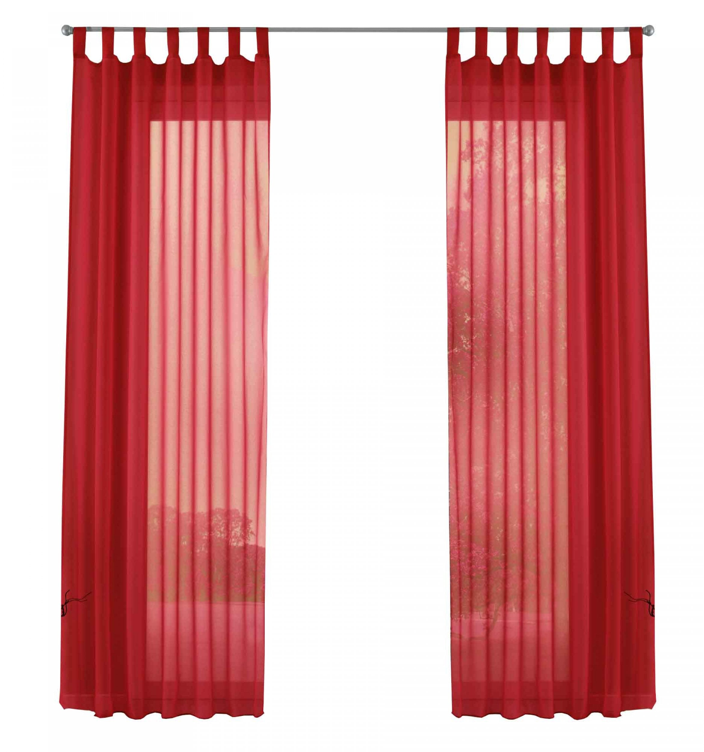 2er-Pack Gardinen Transparent Vorhang Set Wohnzimmer Voile Schlaufenschal mit Bleibandabschluß 61000CN Gardinen Set 61000CNrot-frei | Gardinenbox.de