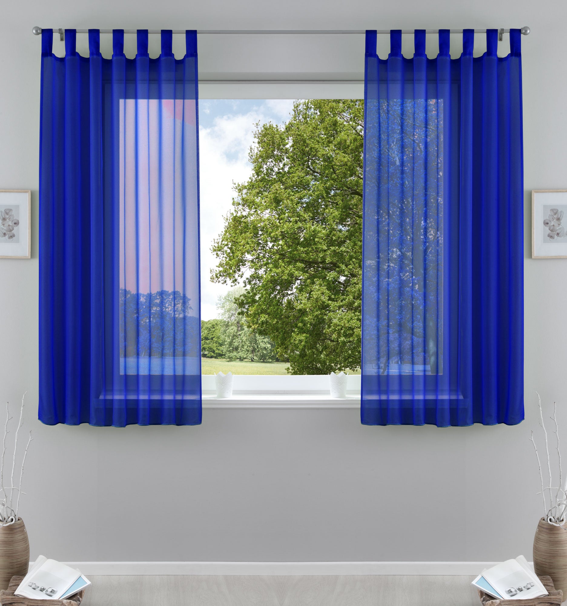 2er-Pack Gardinen Transparent Vorhang Set Wohnzimmer Voile Schlaufenschal mit Bleibandabschluß 61000CN Royalblau HxB 175x140 cm Gardinen Set 61000CNroyalblau-175 | Gardinenbox.de