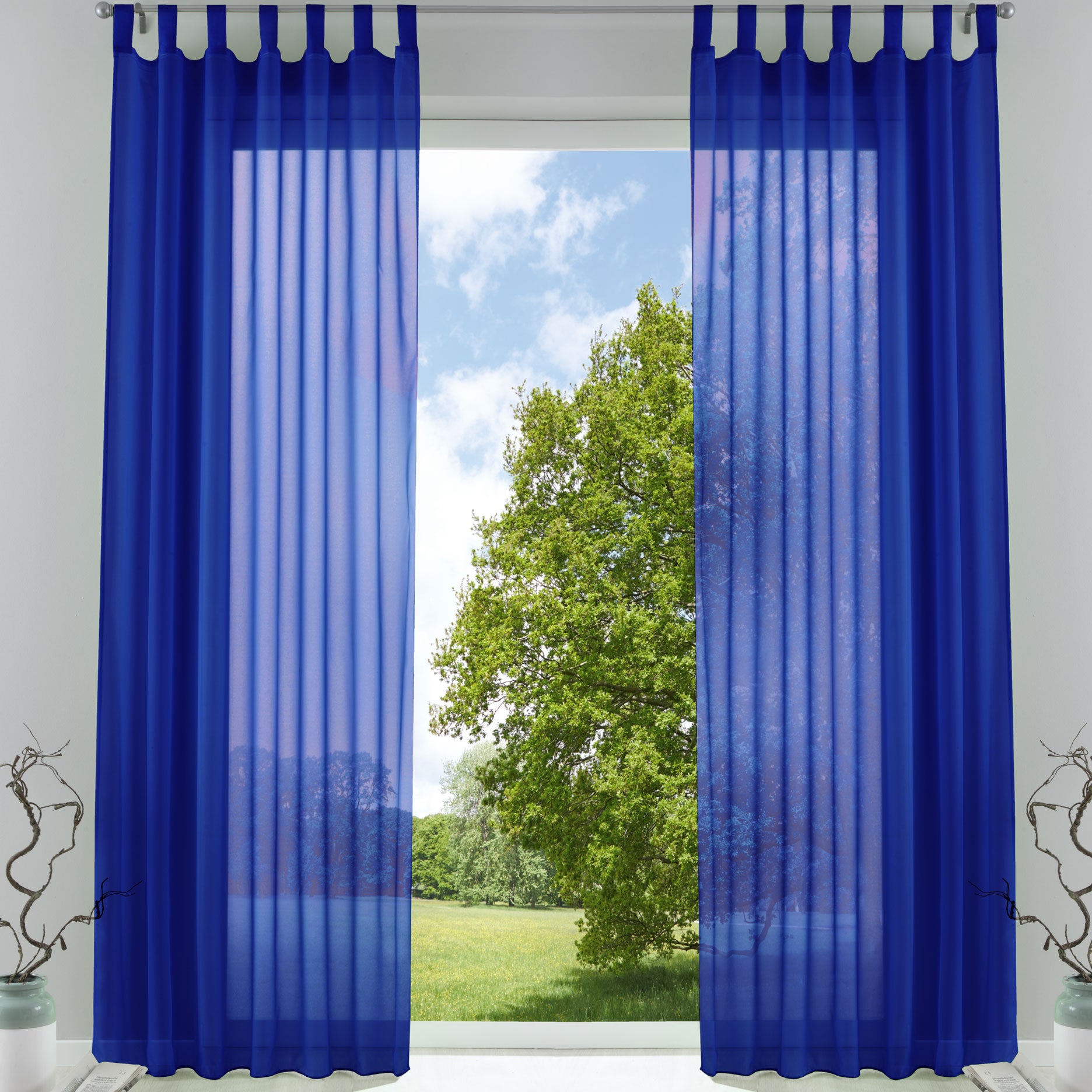 2er-Pack Gardinen Transparent Vorhang Set Wohnzimmer Voile Schlaufenschal mit Bleibandabschluß 61000CN Royalblau HxB 245x140 cm Gardinen Set 61000CNroyalblau | Gardinenbox.de