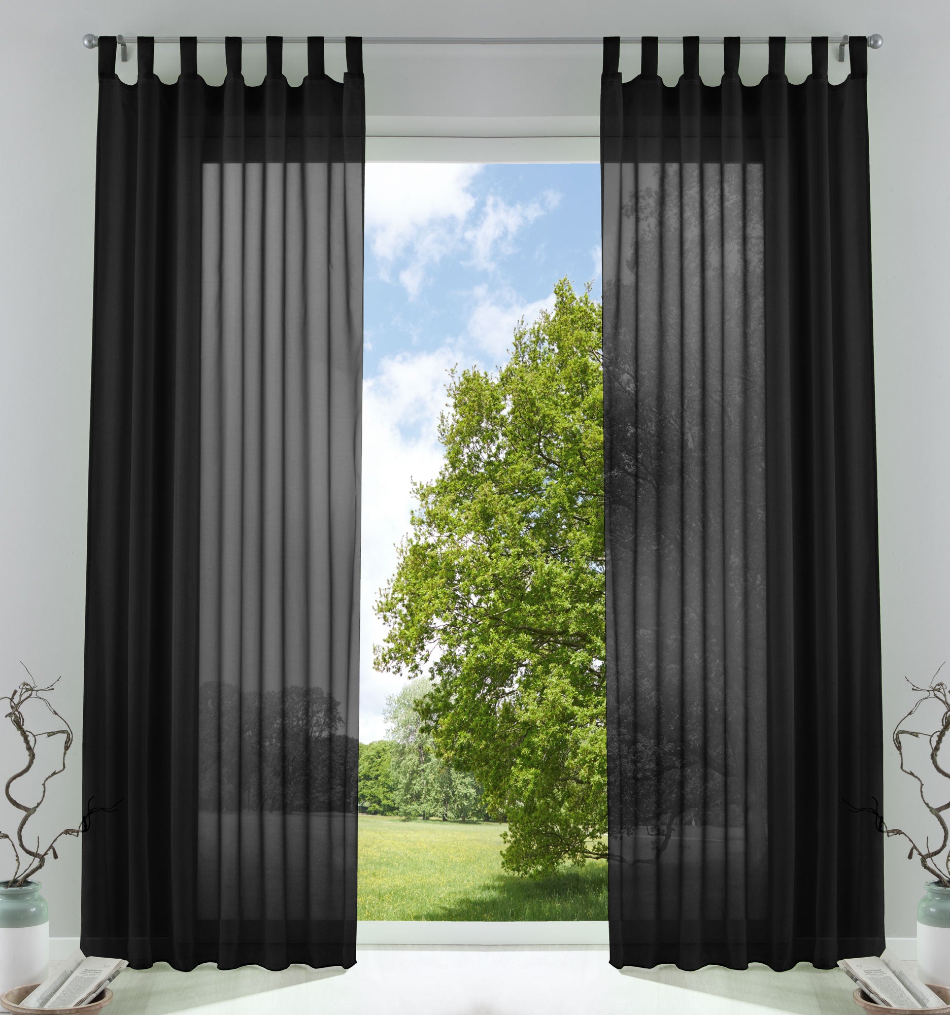 2er-Pack Gardinen Transparent Vorhang Set Wohnzimmer Voile Schlaufenschal mit Bleibandabschluß 61000CN Schwarz HxB 225x140 cm Gardinen Set 61000CNschwarz_cd20f7da-d881-4337-8c51-c920a68f607a | Gardinenbox.de
