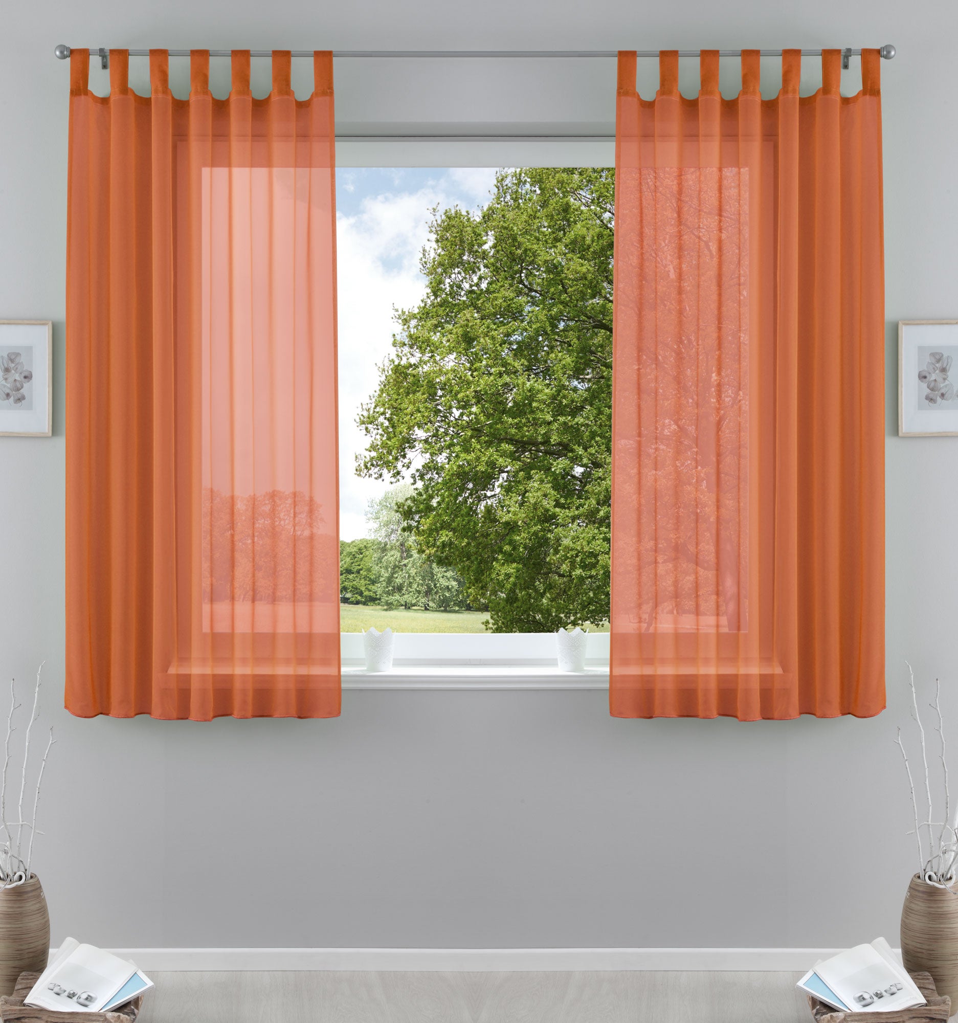 2er-Pack Gardinen Transparent Vorhang Set Wohnzimmer Voile Schlaufenschal mit Bleibandabschluß 61000CN Terrakotta HxB 175x140 cm Gardinen Set 61000CNterrakotta-175 | Gardinenbox.de
