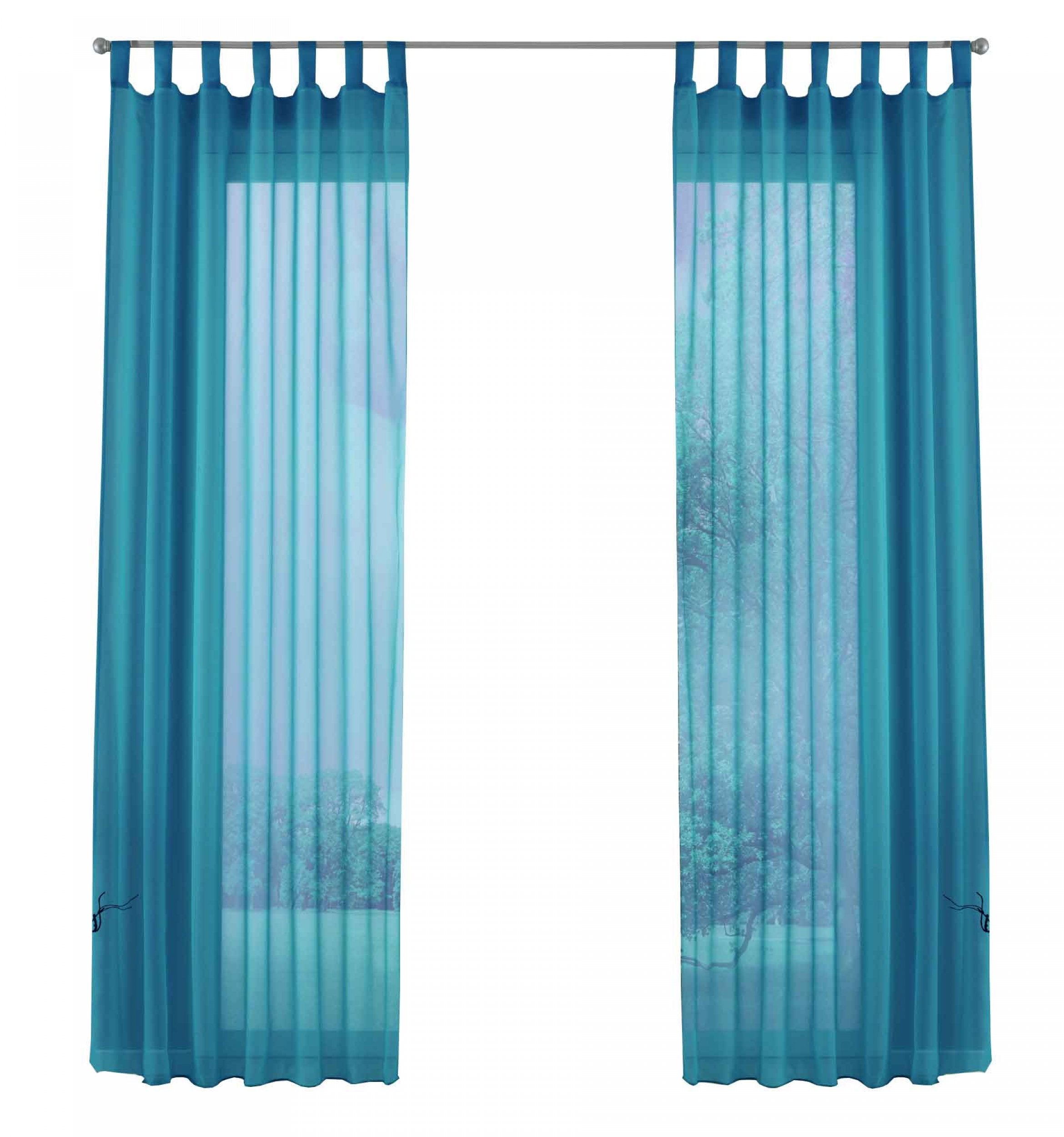 2er-Pack Gardinen Transparent Vorhang Set Wohnzimmer Voile Schlaufenschal mit Bleibandabschluß 61000CN Gardinen Set 61000CNtuerkis-frei | Gardinenbox.de