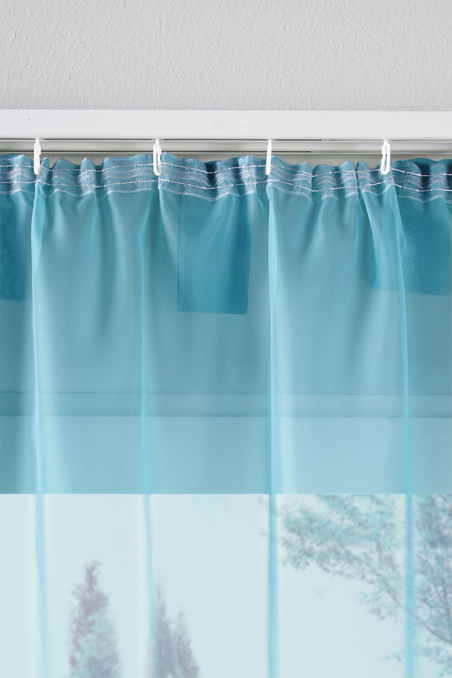 2er-Pack Gardinen Transparent Vorhang Set Wohnzimmer Voile Schlaufenschal mit Bleibandabschluß 61000CN Gardinen Set 61175_schiene_blau | Gardinenbox.de