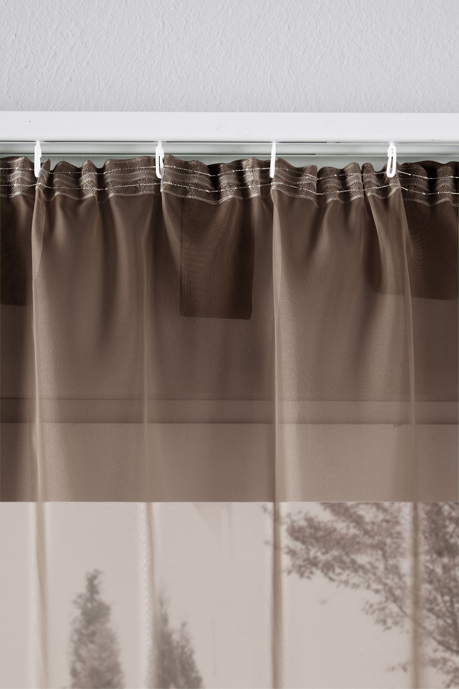 2er-Pack Gardinen Transparent Vorhang Set Wohnzimmer Voile Schlaufenschal mit Bleibandabschluß 61000CN Gardinen Set 61175_schiene_braun | Gardinenbox.de