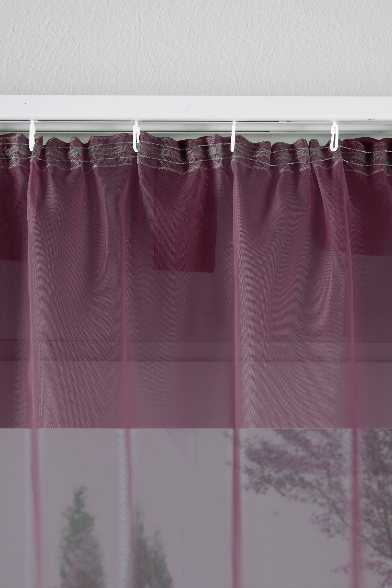 2er-Pack Gardinen Transparent Vorhang Set Wohnzimmer Voile Schlaufenschal mit Bleibandabschluß 61000CN Gardinen Set 61175_schiene_brombeere | Gardinenbox.de