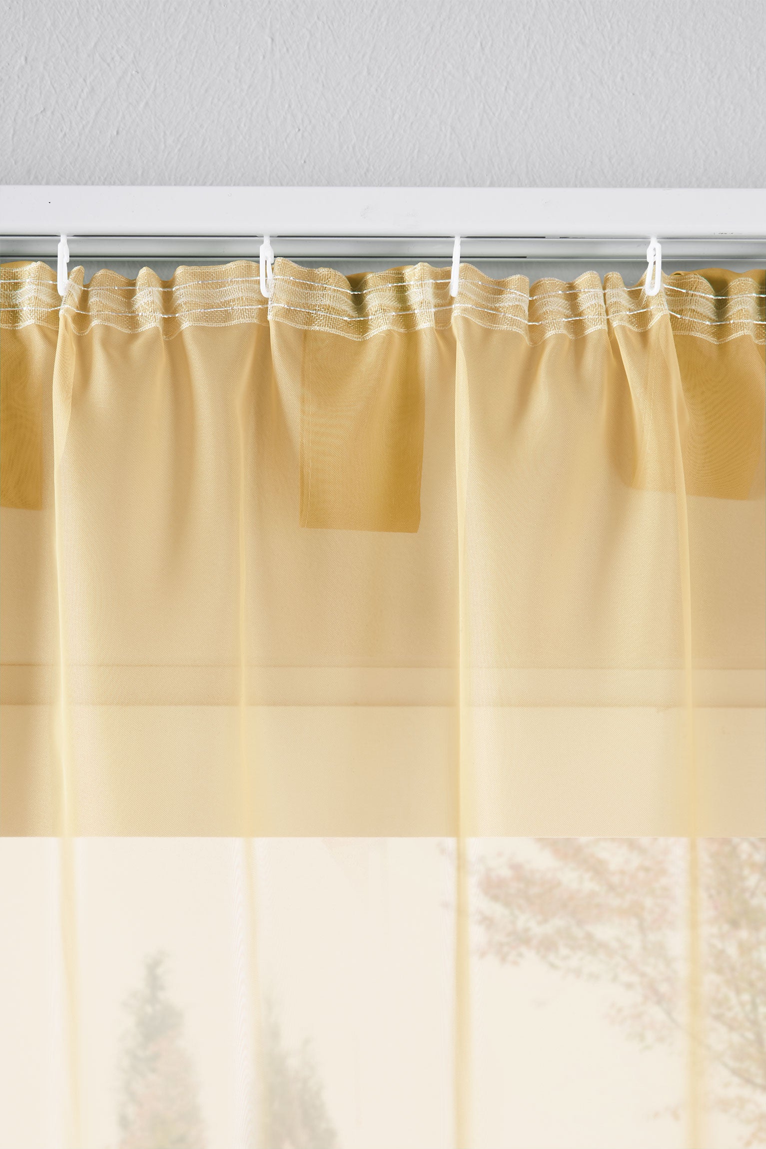 2er-Pack Gardinen Transparent Vorhang Set Wohnzimmer Voile Schlaufenschal mit Bleibandabschluß 61000CN Gardinen Set 61175_schiene_gelb | Gardinenbox.de