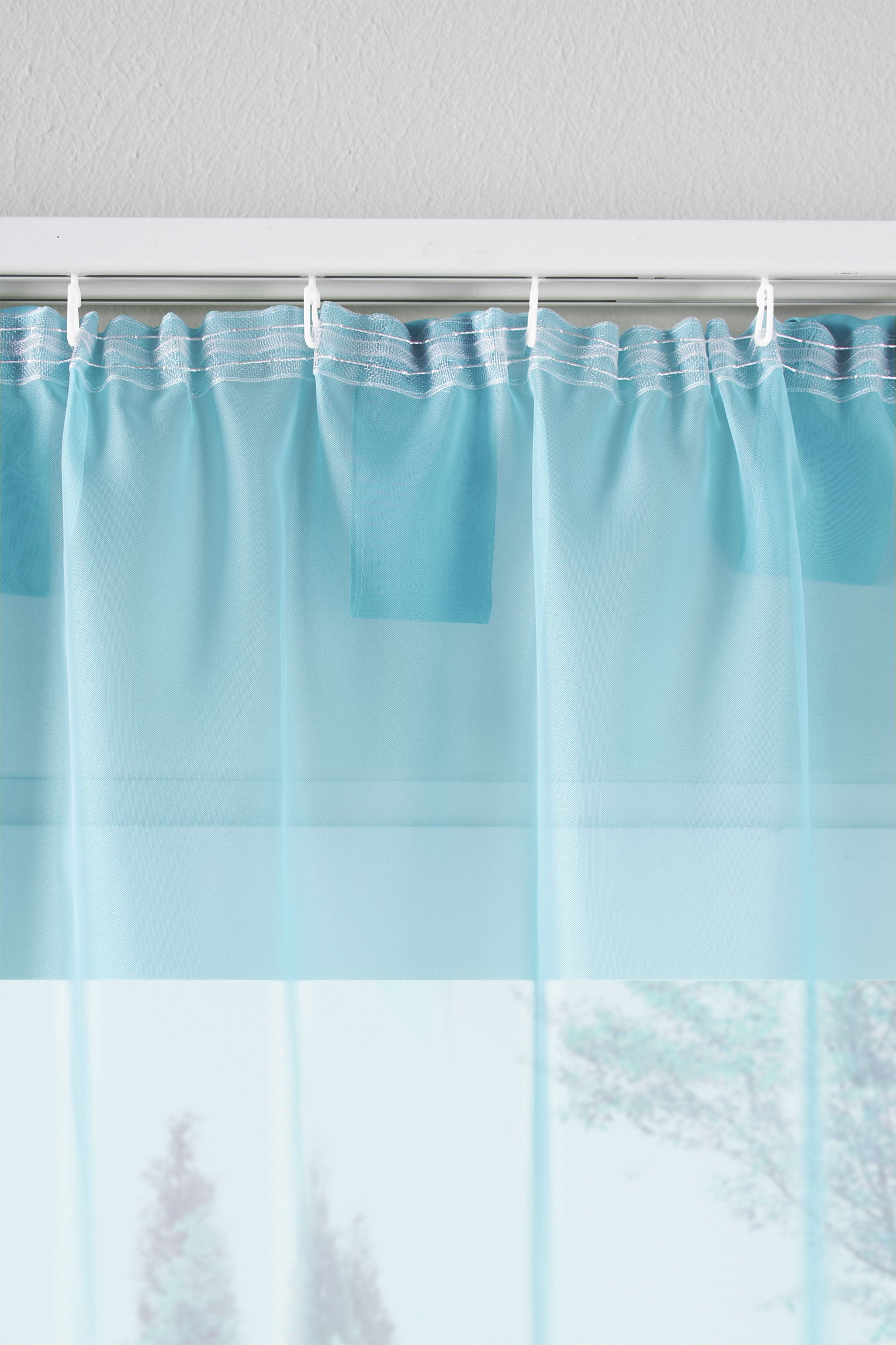 2er-Pack Gardinen Transparent Vorhang Set Wohnzimmer Voile Schlaufenschal mit Bleibandabschluß 61000CN Gardinen Set 61175_schiene_hellblau | Gardinenbox.de