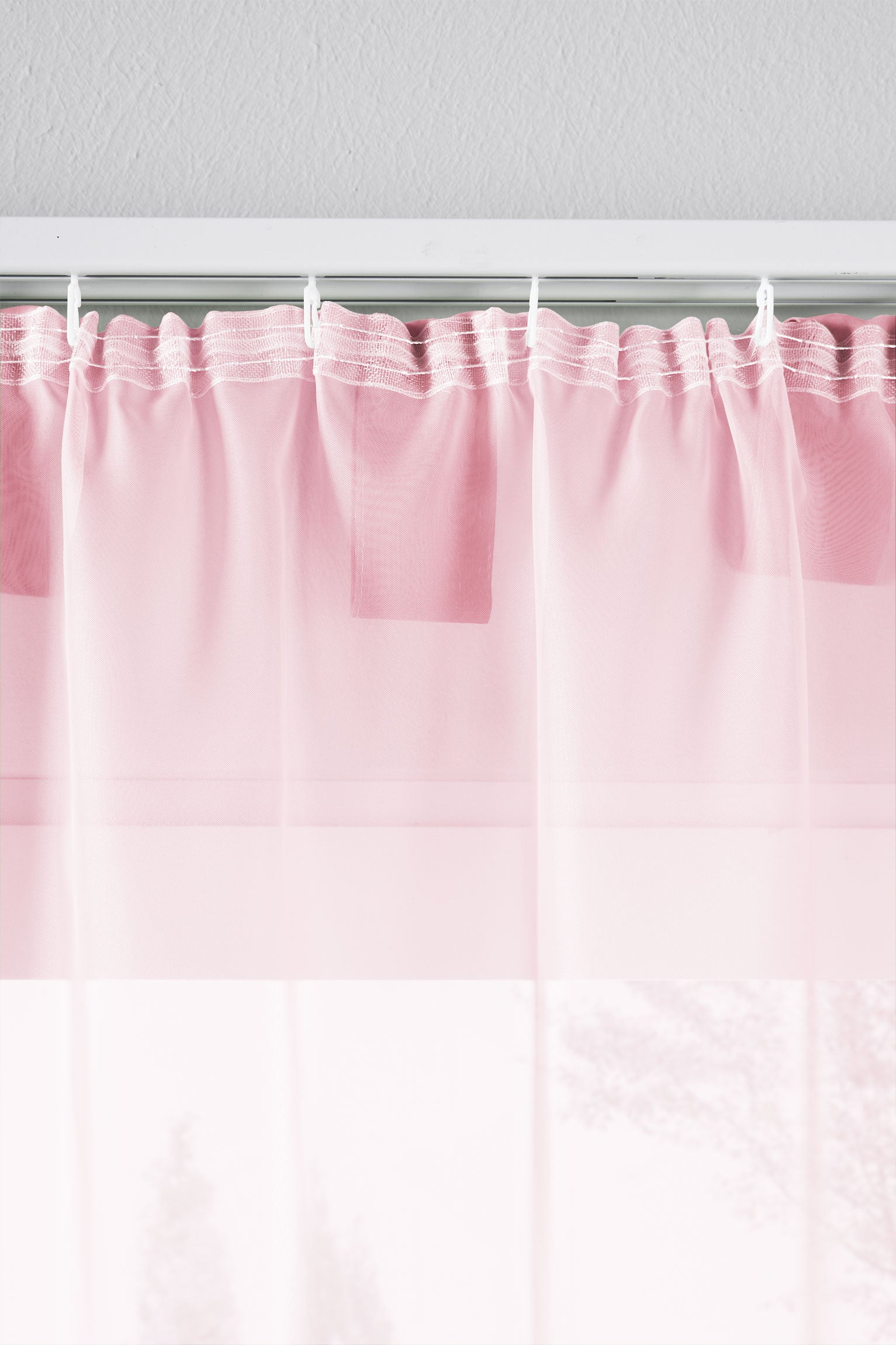 2er-Pack Gardinen Transparent Vorhang Set Wohnzimmer Voile Schlaufenschal mit Bleibandabschluß 61000CN Gardinen Set 61175_schiene_hellrosa | Gardinenbox.de