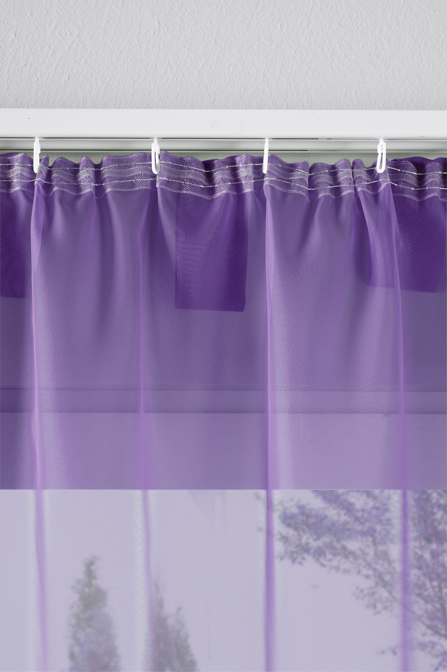 2er-Pack Gardinen Transparent Vorhang Set Wohnzimmer Voile Schlaufenschal mit Bleibandabschluß 61000CN Gardinen Set 61175_schiene_lila | Gardinenbox.de