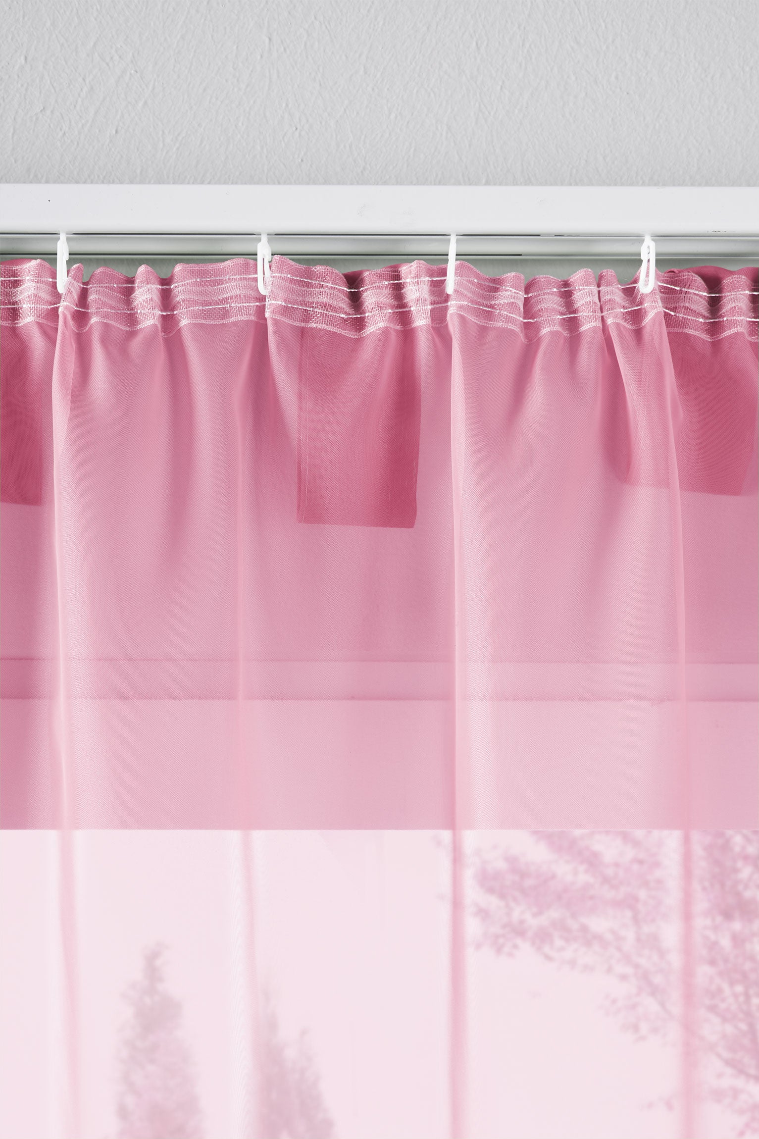 2er-Pack Gardinen Transparent Vorhang Set Wohnzimmer Voile Schlaufenschal mit Bleibandabschluß 61000CN Gardinen Set 61175_schiene_rosa | Gardinenbox.de