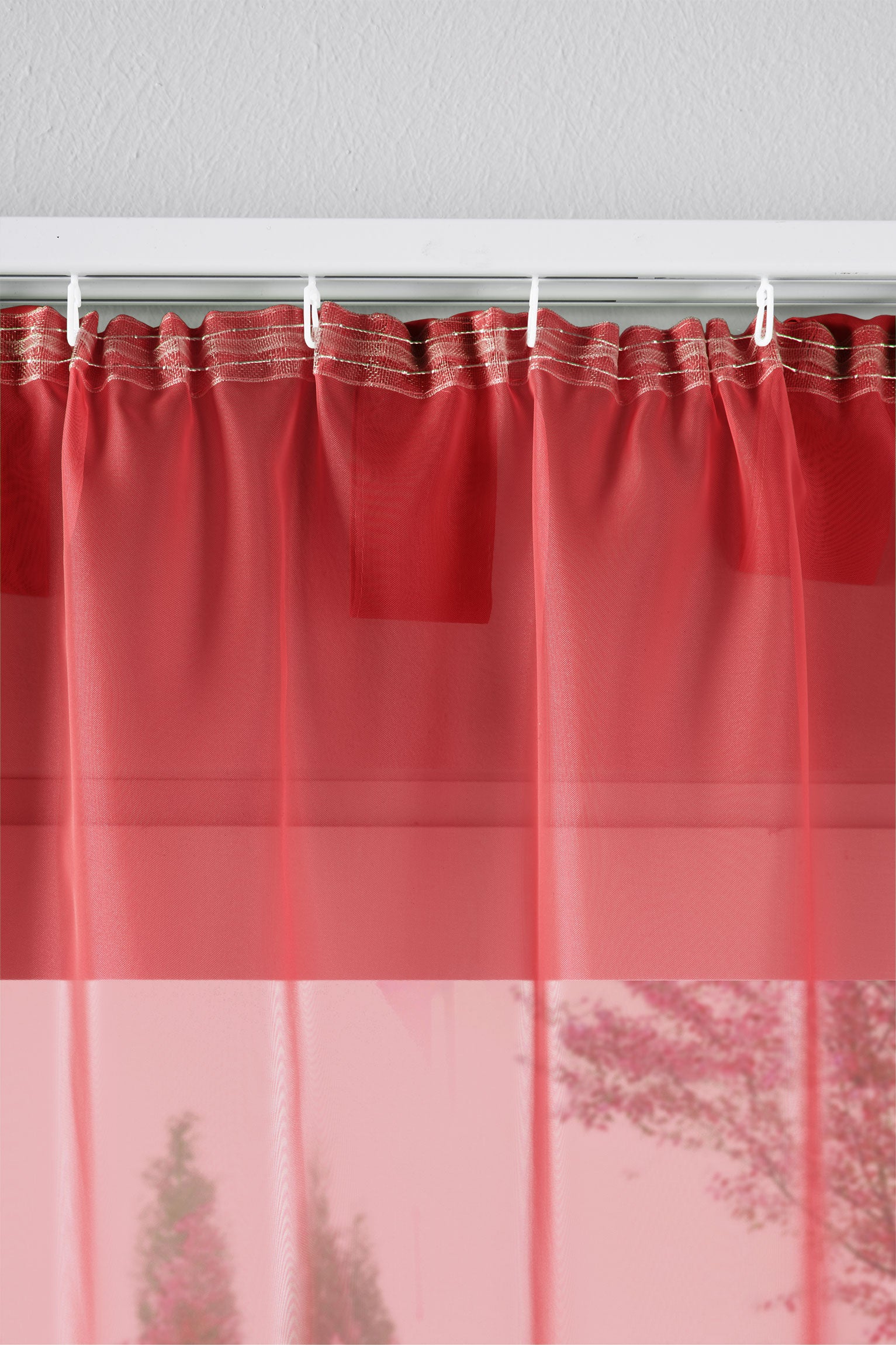 2er-Pack Gardinen Transparent Vorhang Set Wohnzimmer Voile Schlaufenschal mit Bleibandabschluß 61000CN Gardinen Set 61175_schiene_rot | Gardinenbox.de