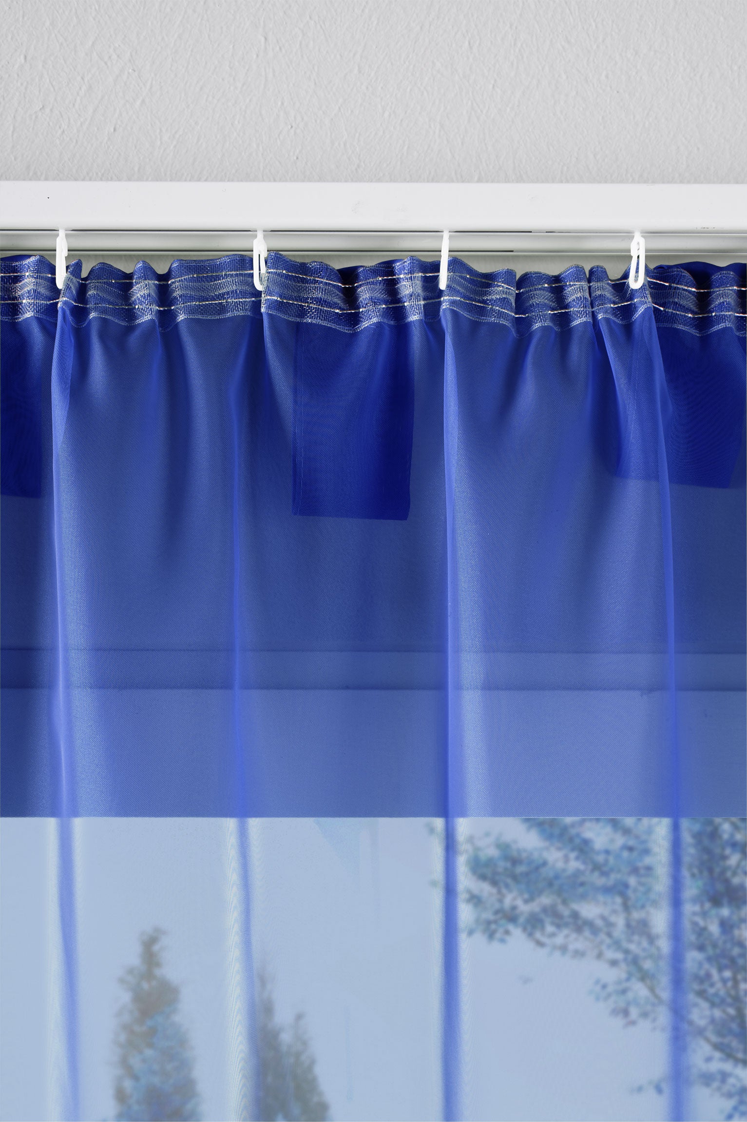 2er-Pack Gardinen Transparent Vorhang Set Wohnzimmer Voile Schlaufenschal mit Bleibandabschluß 61000CN Gardinen Set 61175_schiene_royalblau | Gardinenbox.de