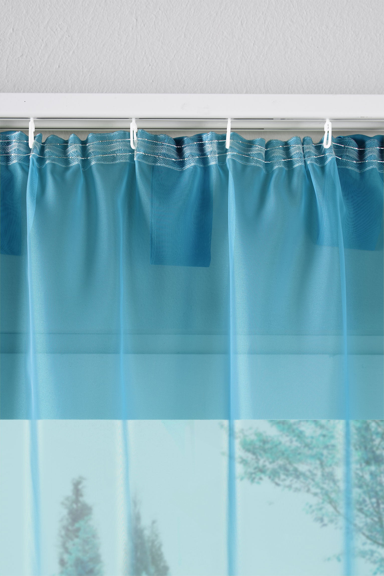 2er-Pack Gardinen Transparent Vorhang Set Wohnzimmer Voile Schlaufenschal mit Bleibandabschluß 61000CN Gardinen Set 61175_schiene_tuerkis | Gardinenbox.de