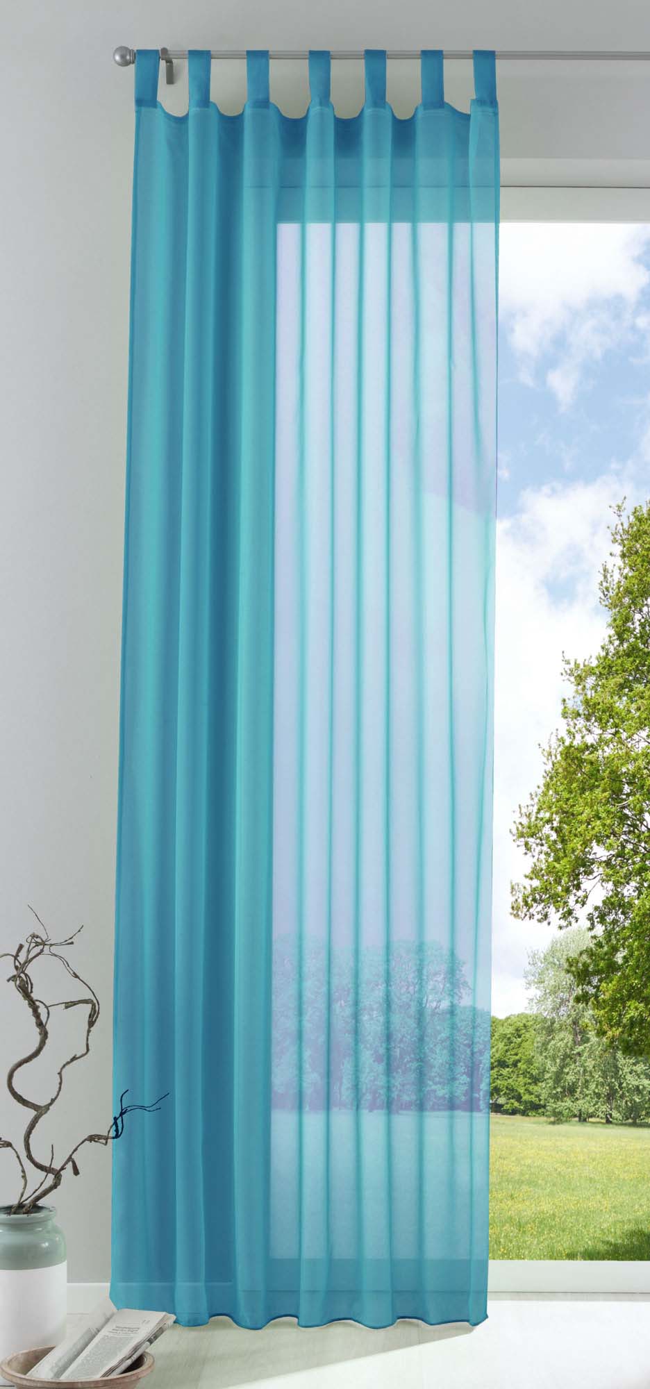 Schlaufenschal Gardine uni transparent Voile 61175 Blau HxB 225x140 cm Gardinenschal 61175blau_19aed733-6d85-41d1-9cd2-ea953070ea2e | Gardinenbox.de