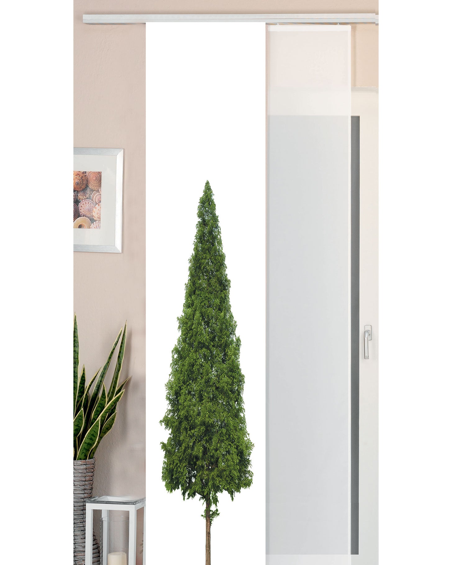 2er Set Schiebegardine Flächenvorhang Wildseide Optik und Voile Paneel 80400 Baum Schiebegardine 80400baum | Gardinenbox.de