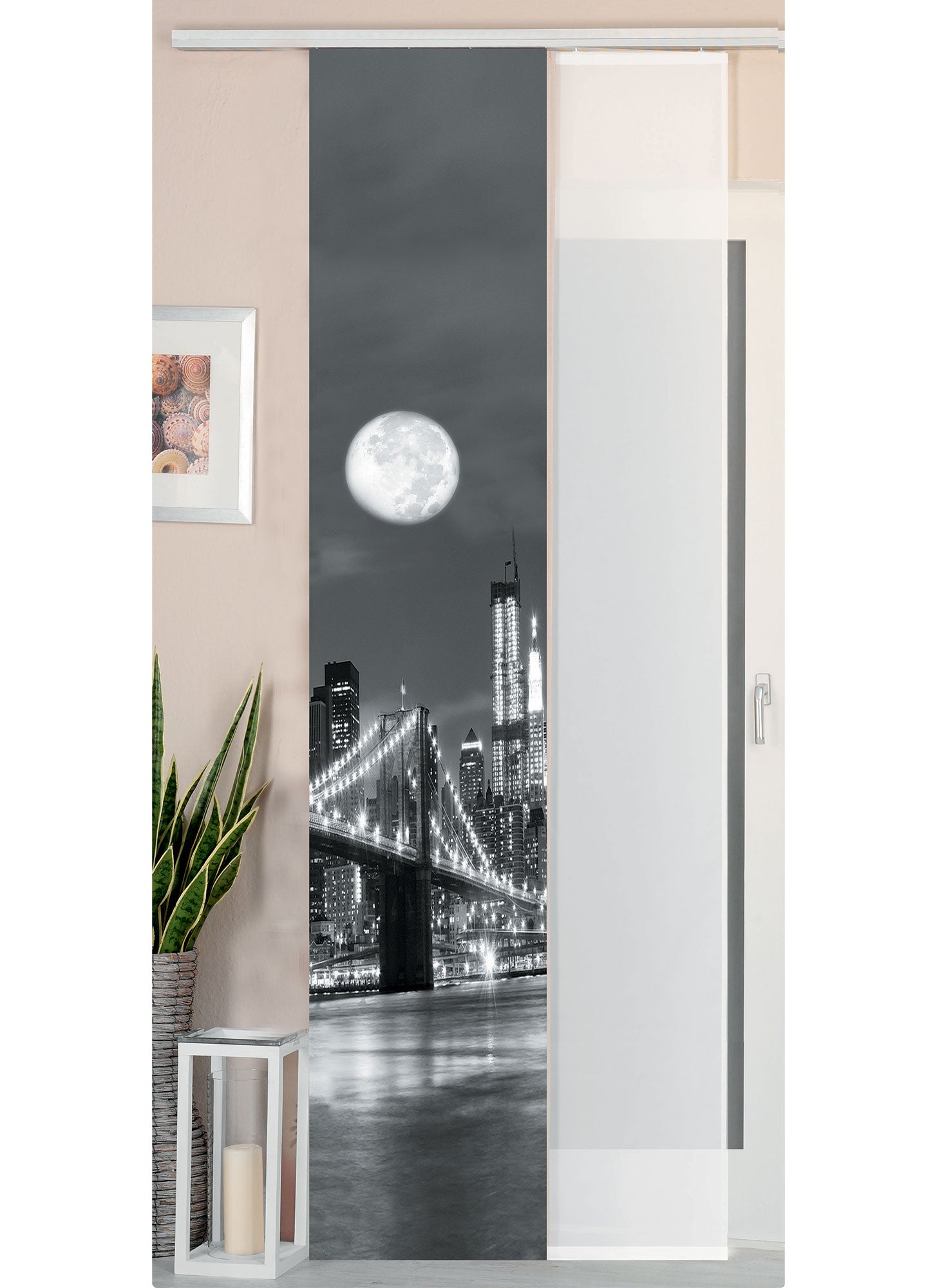 2er Set Schiebegardine Flächenvorhang Wildseide Optik und Voile Paneel 80400 Brücke Schiebegardine 80400bruecke | Gardinenbox.de