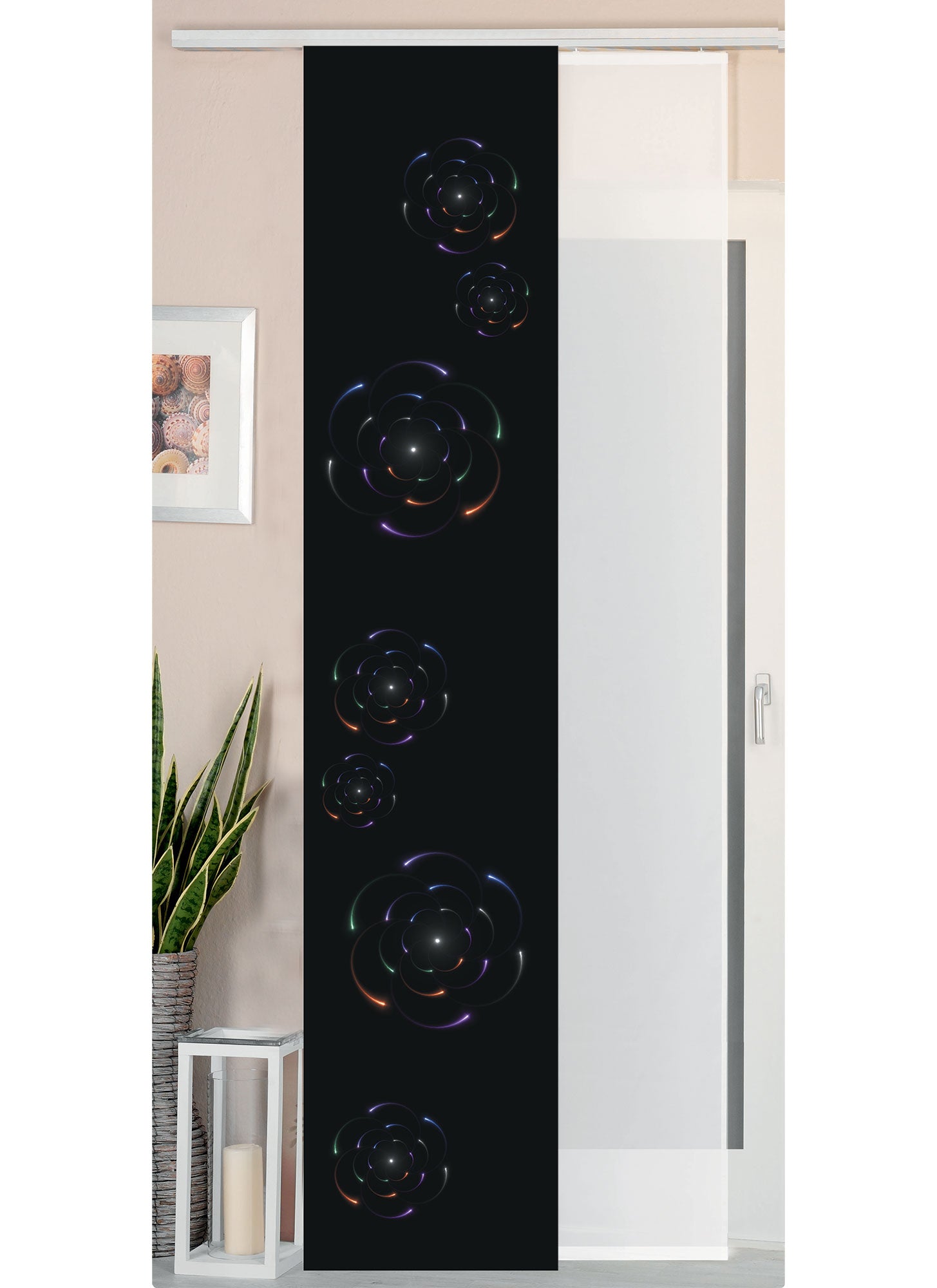 2er Set Schiebegardine Flächenvorhang Wildseide Optik und Voile Paneel 80400 Circle Schiebegardine 80400circle | Gardinenbox.de