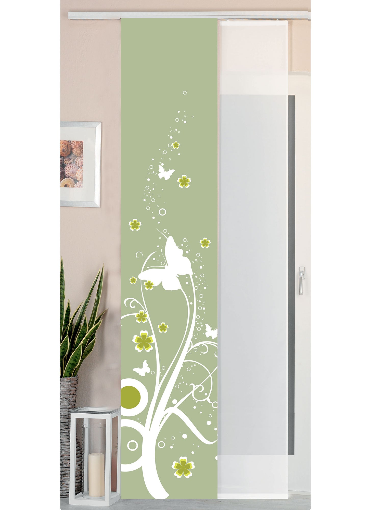 2er Set Schiebegardine Flächenvorhang Wildseide Optik und Voile Paneel 80400 Flower Schiebegardine 80400flower | Gardinenbox.de