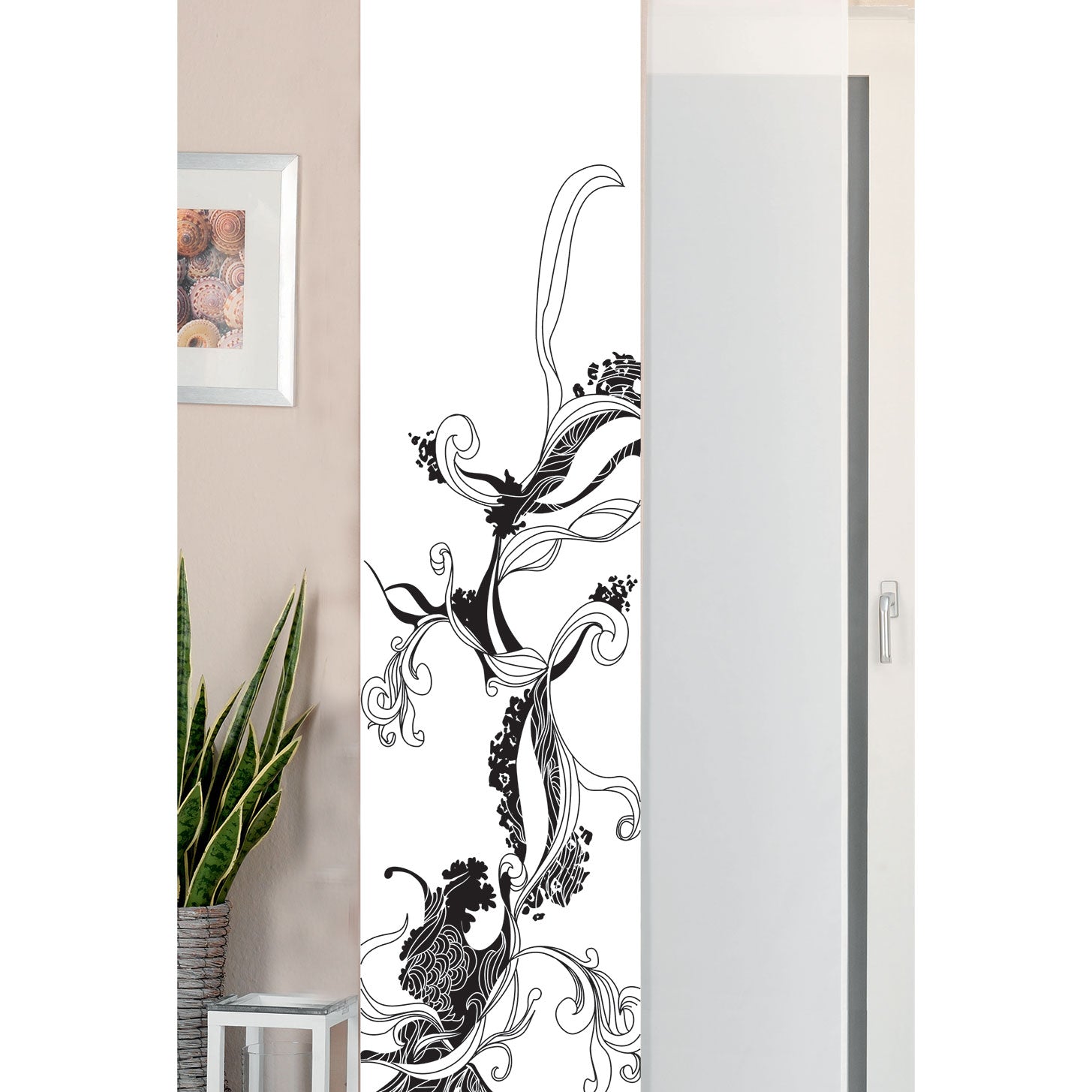 2er Set Schiebegardine Flächenvorhang Wildseide Optik und Voile Paneel 80400 Flower Tattoo Schiebegardine 80400flower_tattoo | Gardinenbox.de