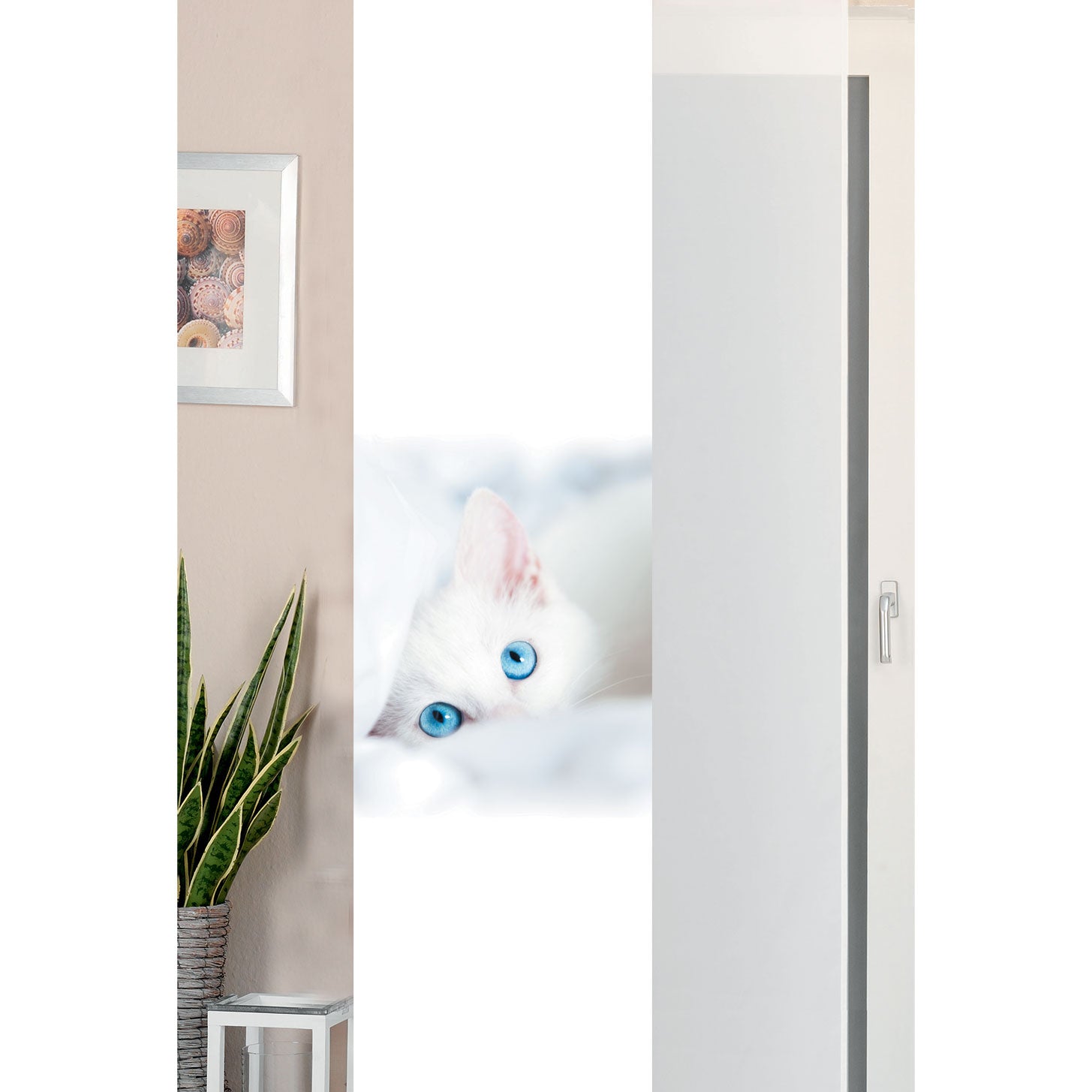 2er Set Schiebegardine Flächenvorhang Wildseide Optik und Voile Paneel 80400 Katze Schiebegardine 80400katze | Gardinenbox.de