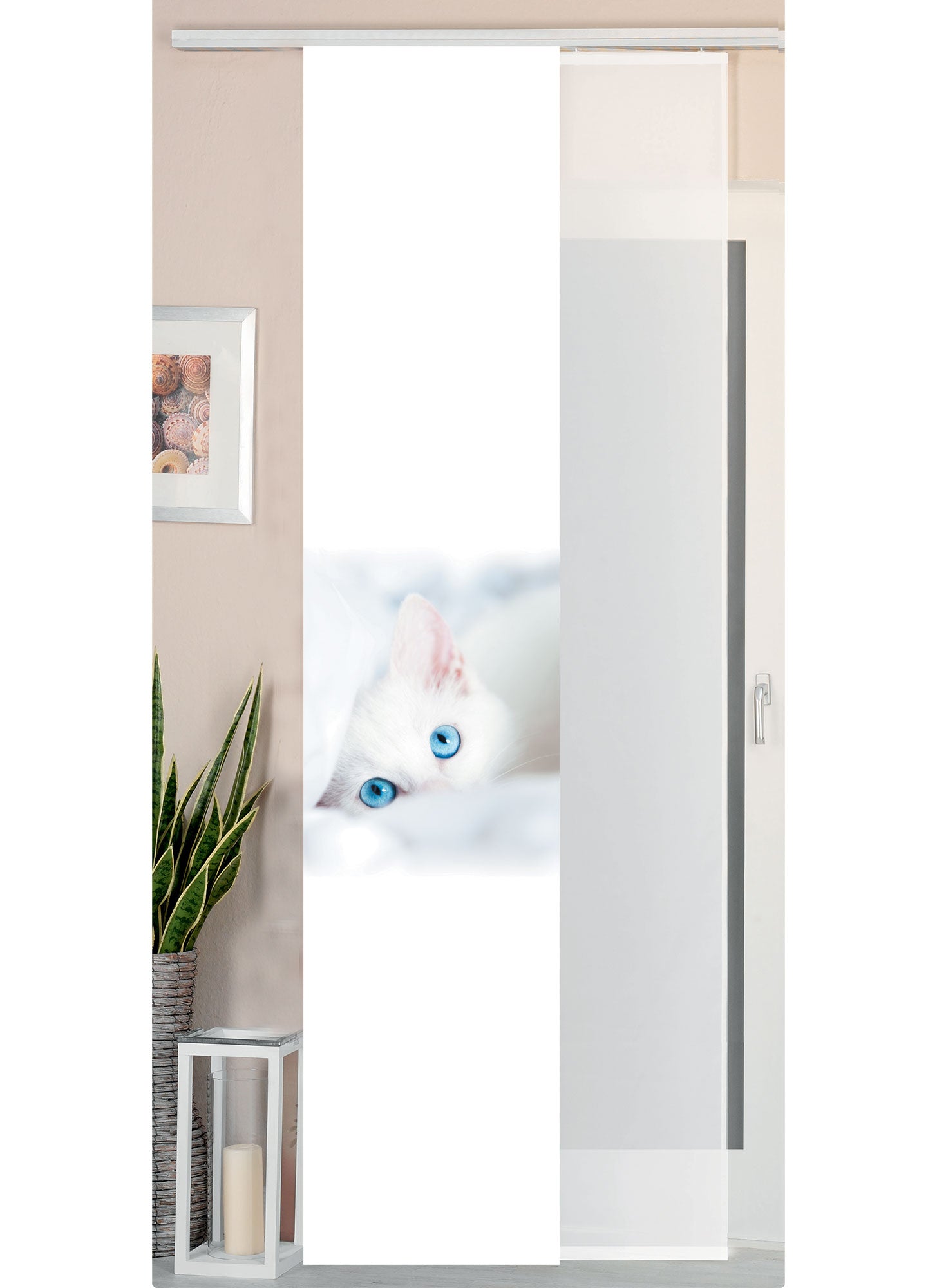 2er Set Schiebegardine Flächenvorhang Wildseide Optik und Voile Paneel 80400 Katze Schiebegardine 80400katze | Gardinenbox.de