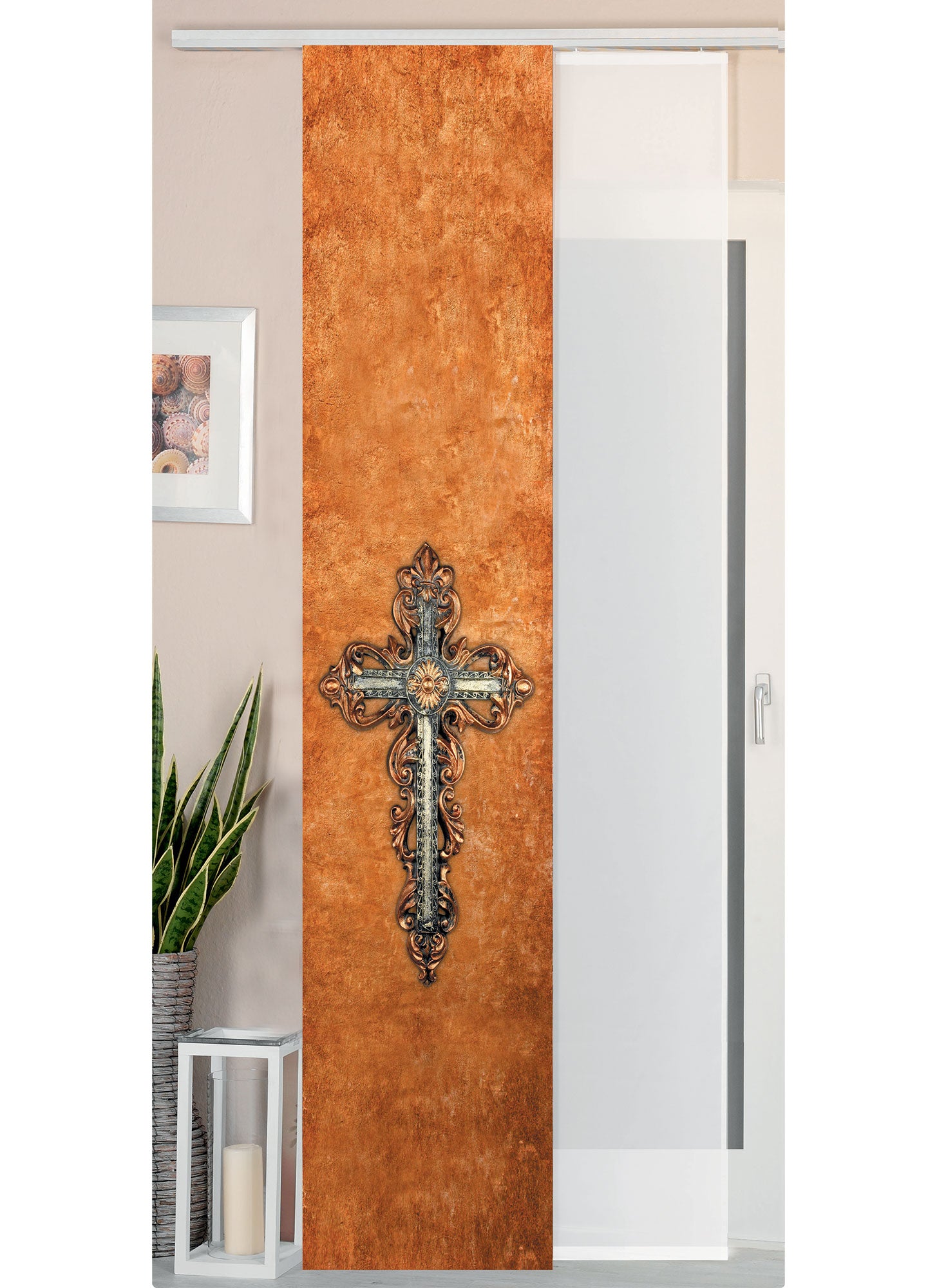 2er Set Schiebegardine Flächenvorhang Wildseide Optik und Voile Paneel 80400 Kreuz Schiebegardine 80400kreuz | Gardinenbox.de