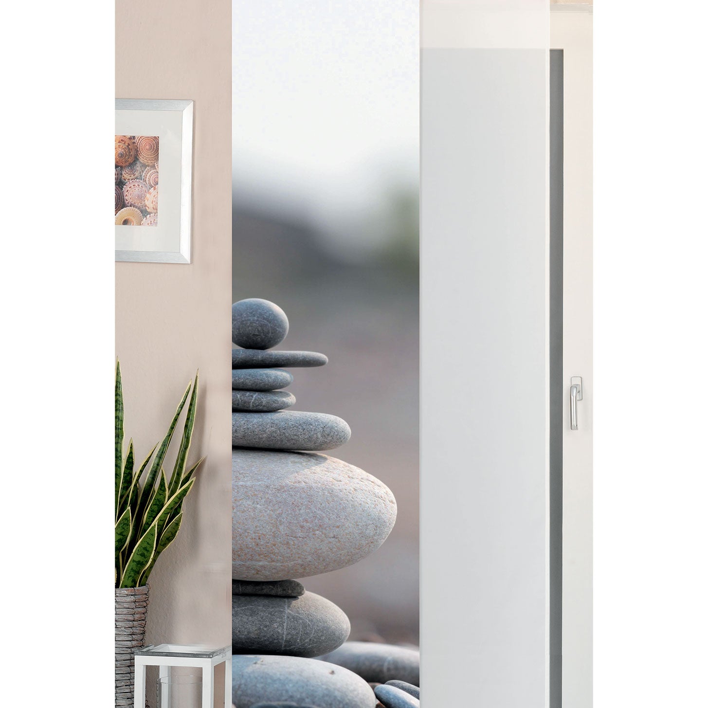 2er Set Schiebegardine Flächenvorhang Wildseide Optik und Voile Paneel 80400 Steine Grau Schiebegardine 80400steine_grau | Gardinenbox.de