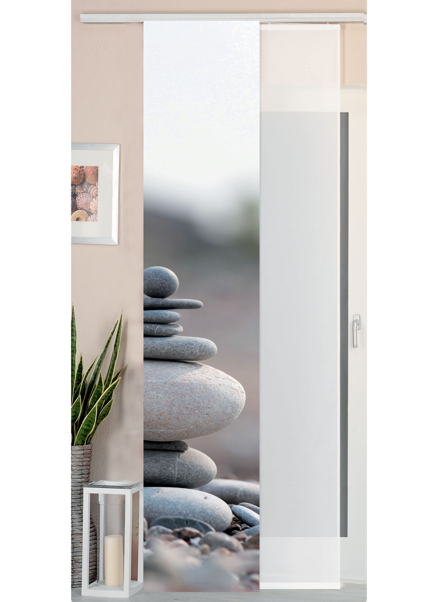 2er Set Schiebegardine Flächenvorhang Wildseide Optik und Voile Paneel 80400 Steine Grau Schiebegardine 80400steine_grau | Gardinenbox.de