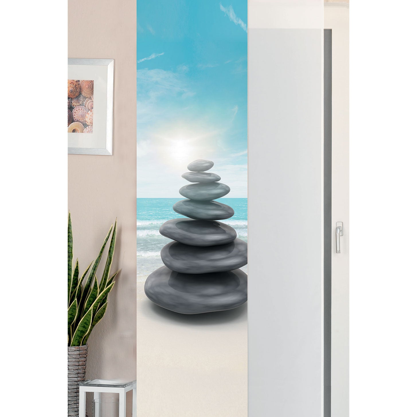 2er Set Schiebegardine Flächenvorhang Wildseide Optik und Voile Paneel 80400 Steine Meer Schiebegardine 80400steine_meer | Gardinenbox.de