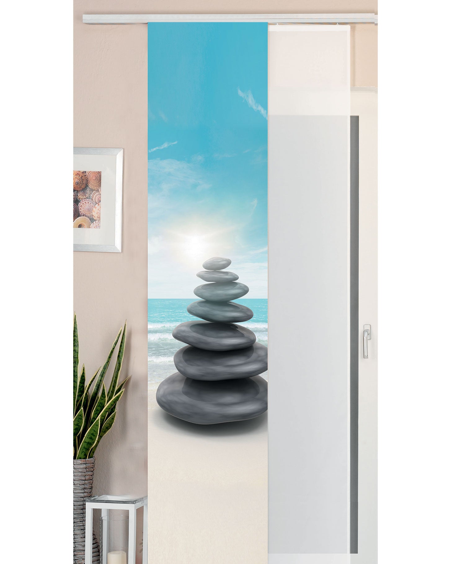 2er Set Schiebegardine Flächenvorhang Wildseide Optik und Voile Paneel 80400 Steine Meer Schiebegardine 80400steine_meer | Gardinenbox.de