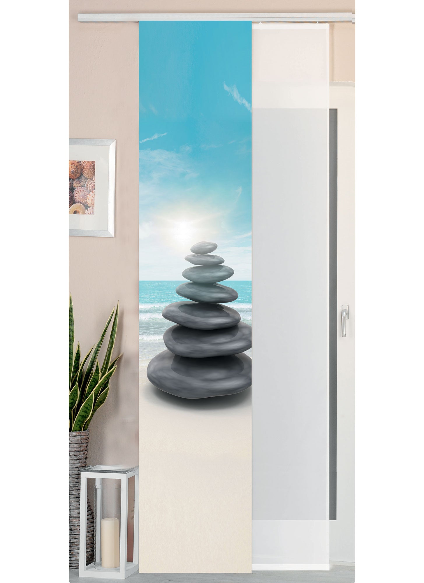 2er Set Schiebegardine Flächenvorhang Wildseide Optik und Voile Paneel 80400 Steine Meer Schiebegardine 80400steine_meer | Gardinenbox.de