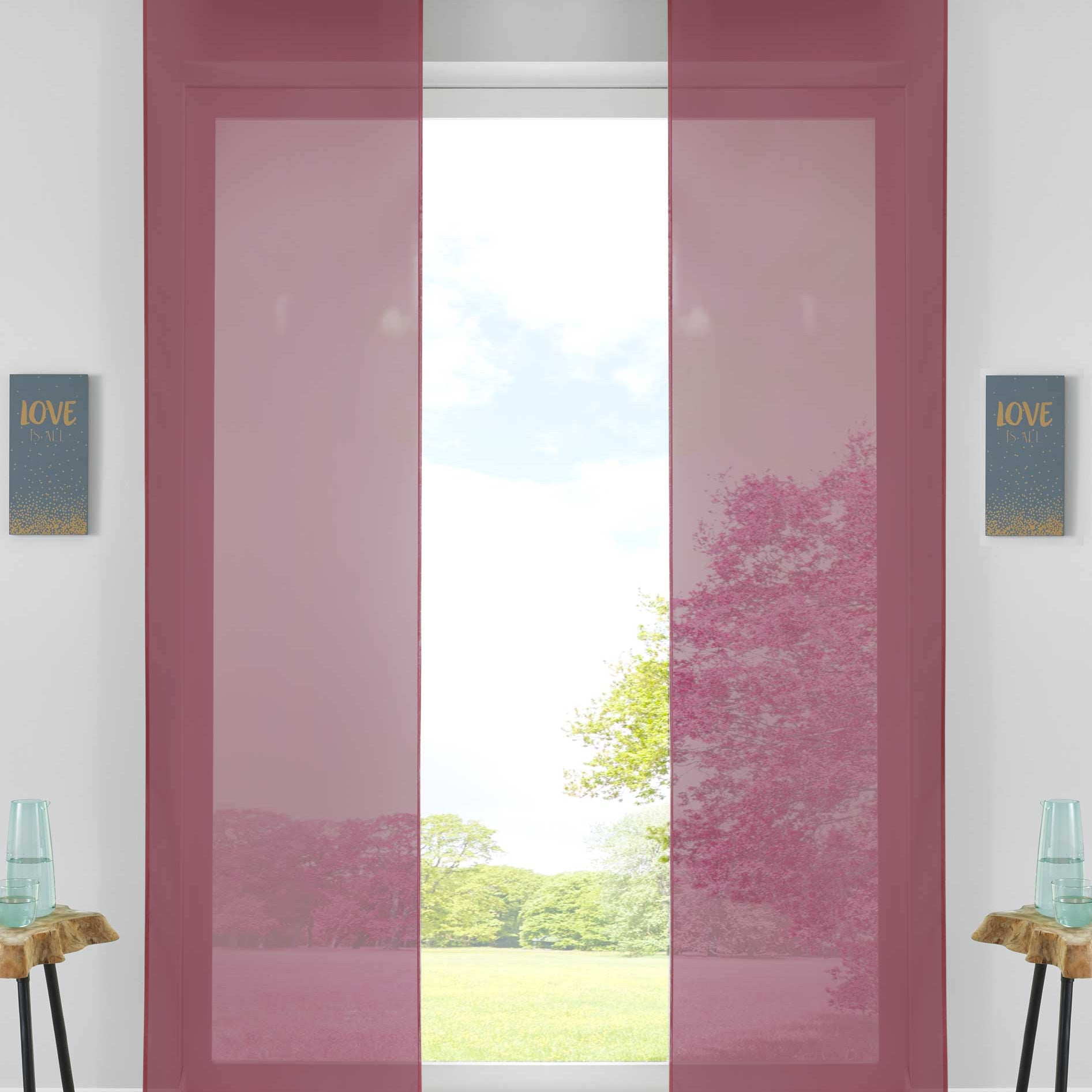 2er Set Schiebegardinen Flächenvorhänge Vorhang Gardine Schiebe Komplett mit Paneelwagen Beschwerungsstange 85589N2 Bordeaux Schiebegardine 85589N2bordeaux | Gardinenbox.de