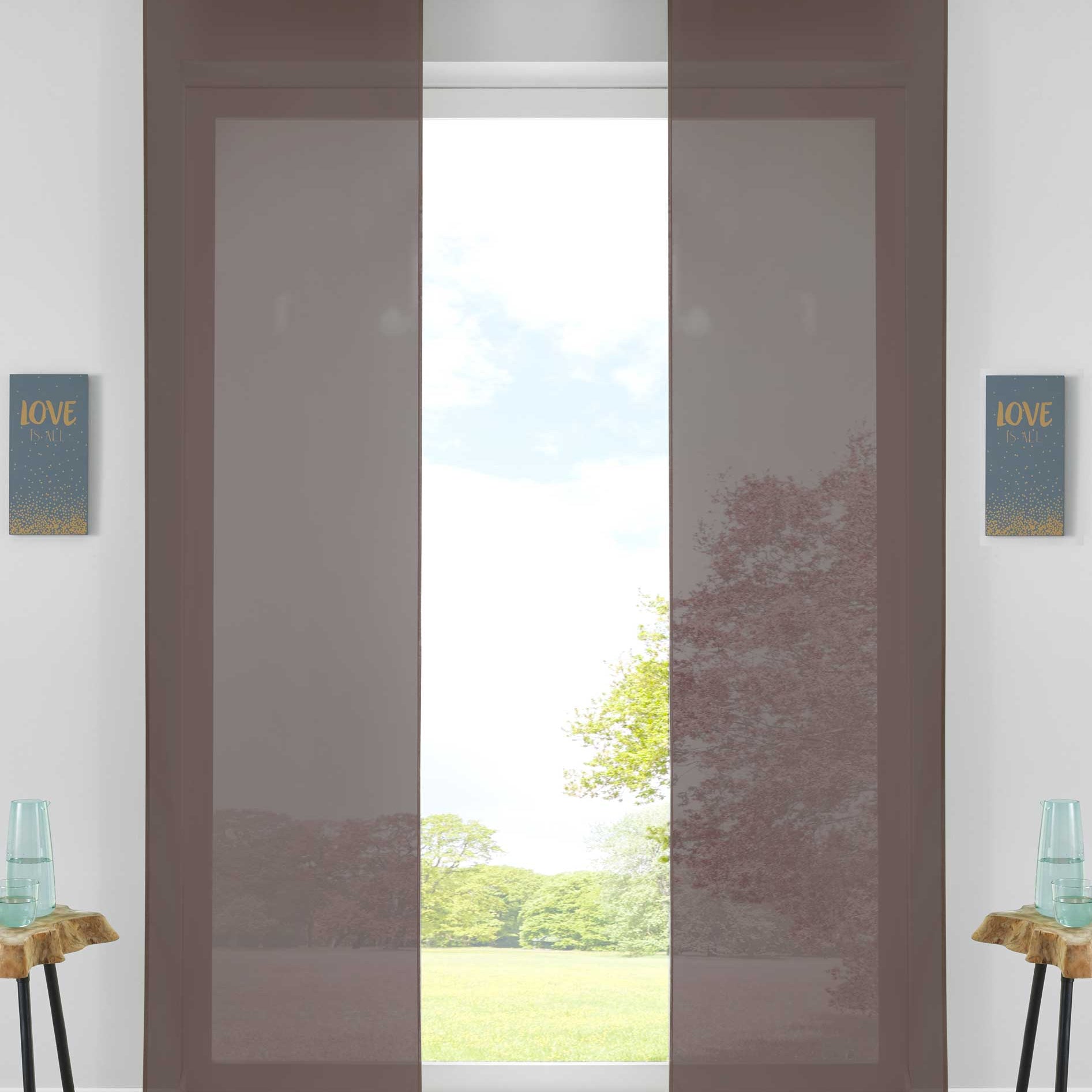 2er Set Schiebegardinen Flächenvorhänge Vorhang Gardine Schiebe Komplett mit Paneelwagen Beschwerungsstange 85589N2 Braun Schiebegardine 85589N2braun | Gardinenbox.de