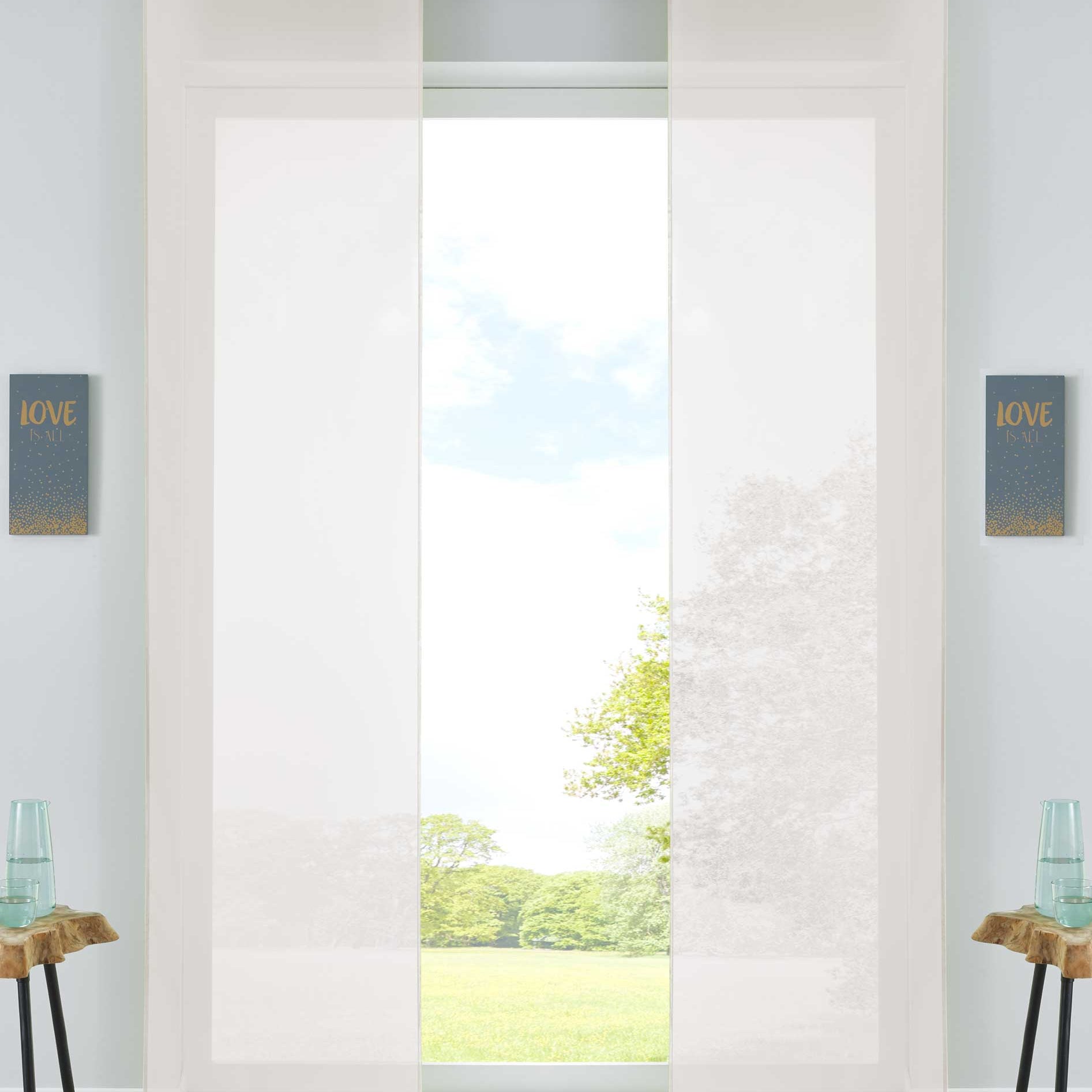 2er Set Schiebegardinen Flächenvorhänge Vorhang Gardine Schiebe Komplett mit Paneelwagen Beschwerungsstange 85589N2 Creme Schiebegardine 85589N2creme | Gardinenbox.de