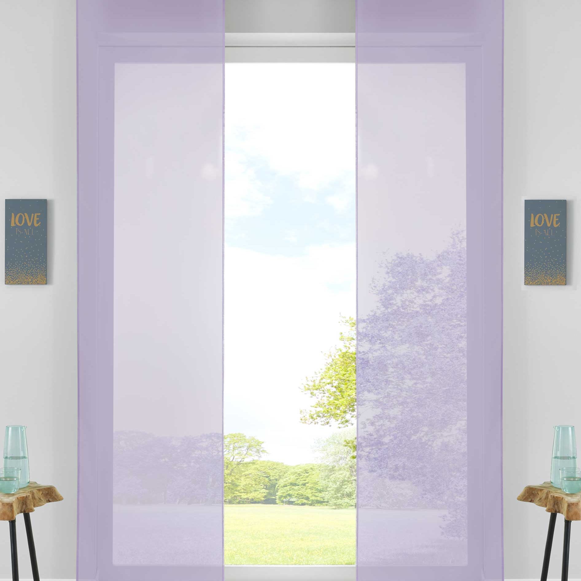 2er Set Schiebegardinen Flächenvorhänge Vorhang Gardine Schiebe Komplett mit Paneelwagen Beschwerungsstange 85589N2 Flieder Schiebegardine 85589N2flieder | Gardinenbox.de